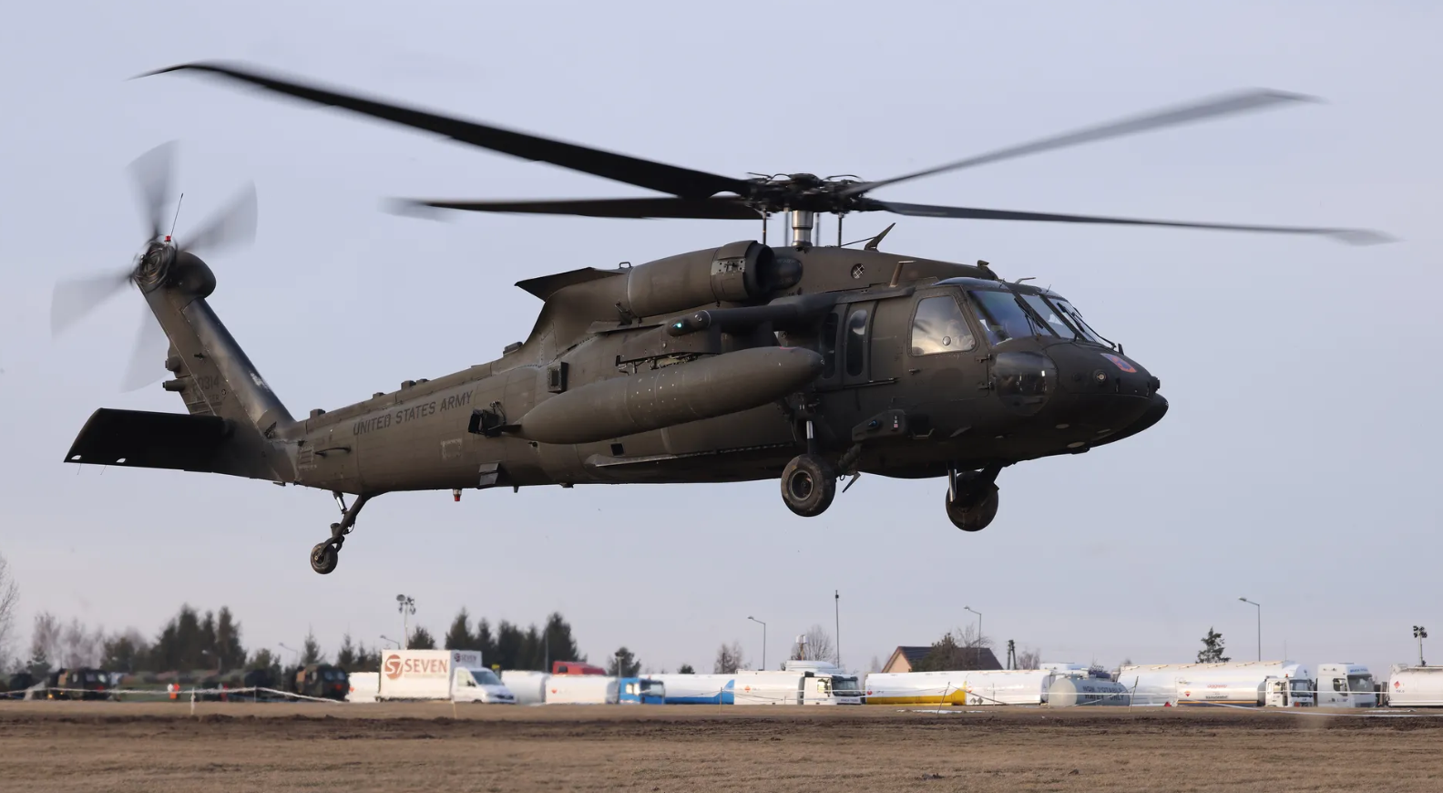 A Black Hawk military helicopter of the U.S. Army in Zamosc, Poland, in 2022. 
