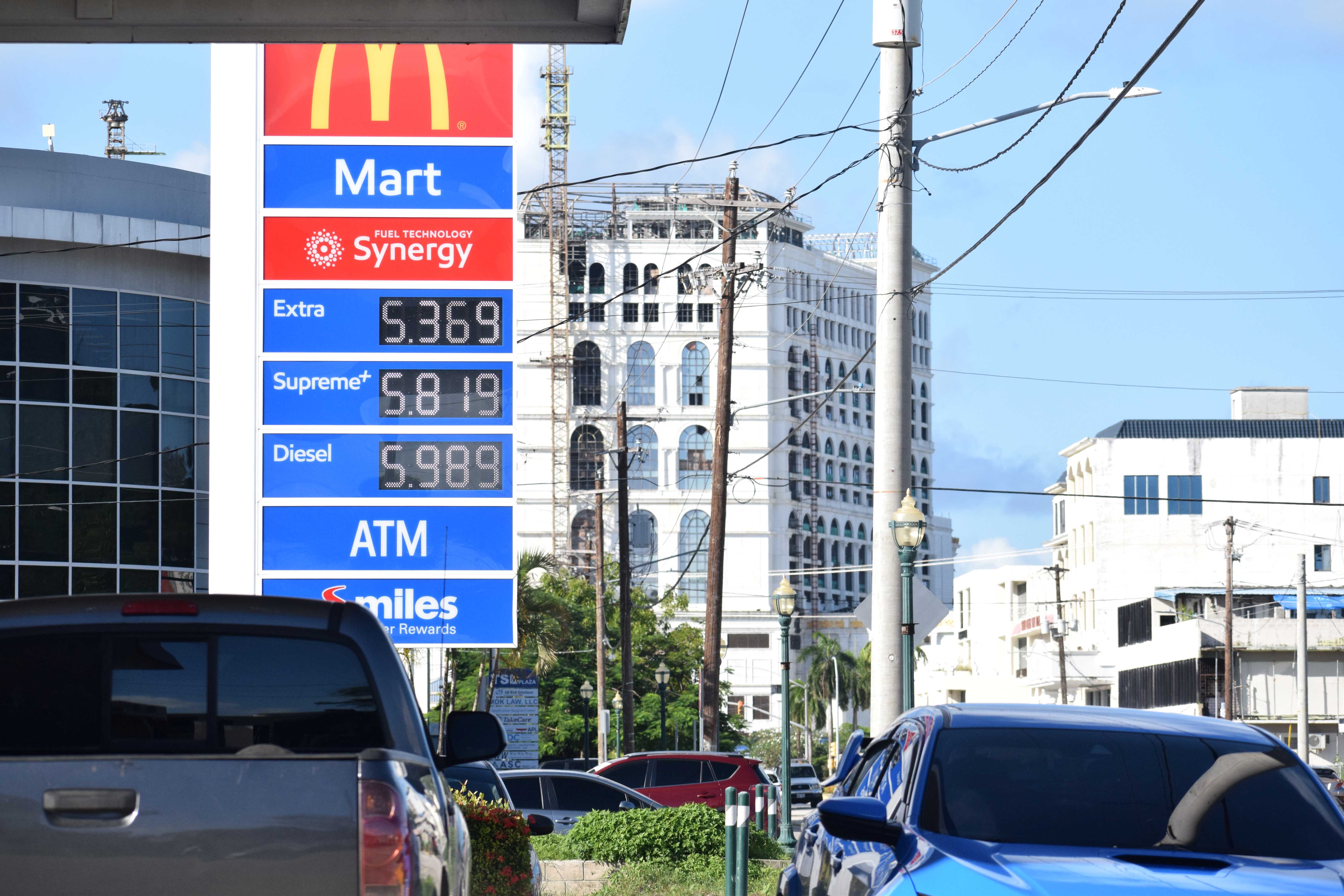 The Mobil Oil gas station on Beach Road in Garapan displays  its new fuel prices.