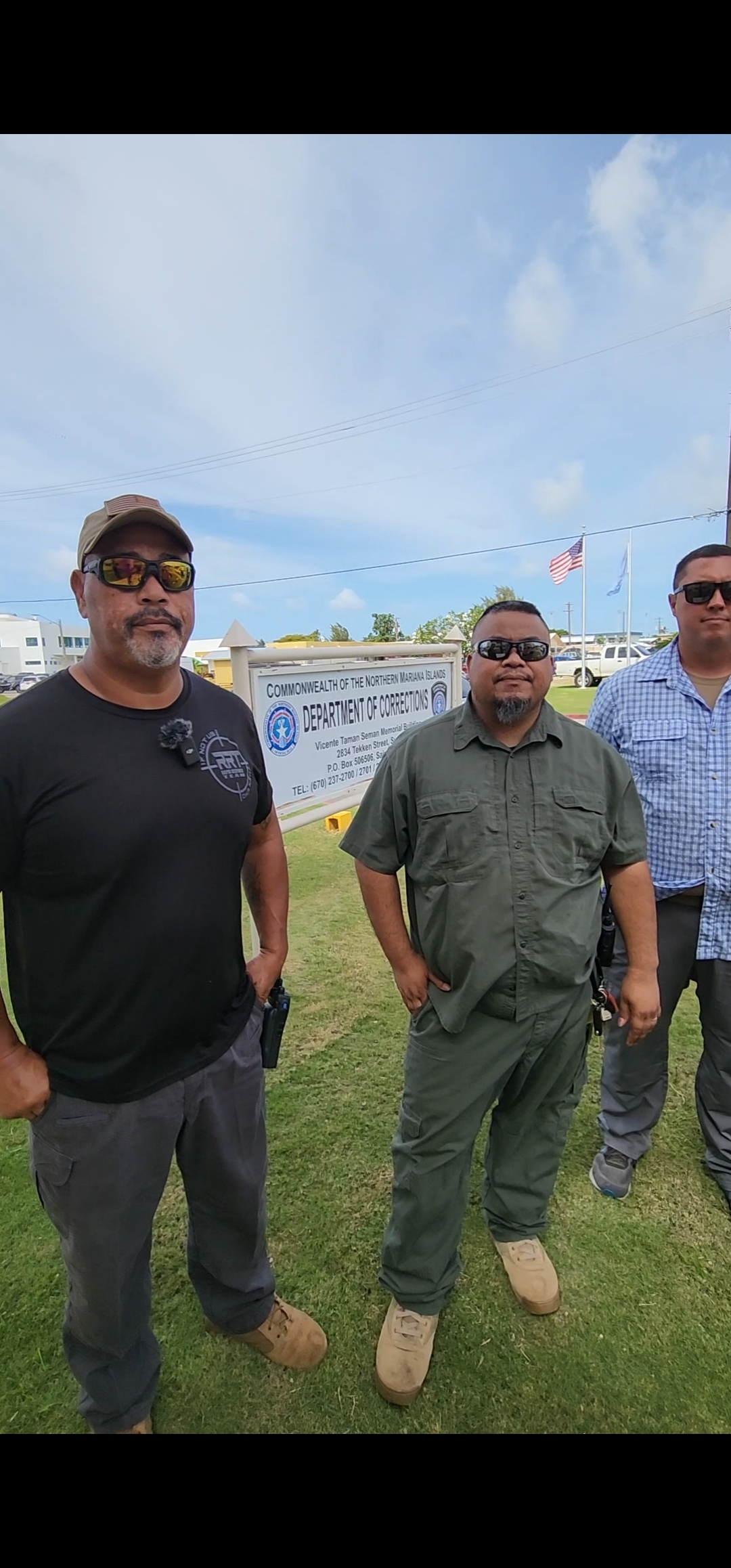 DPS Assistant Chief of police Joe Saures, Acting Corrections Commissioner Captain Marvin Seman, and Guam National Guard exercise planner Sean Cripps.