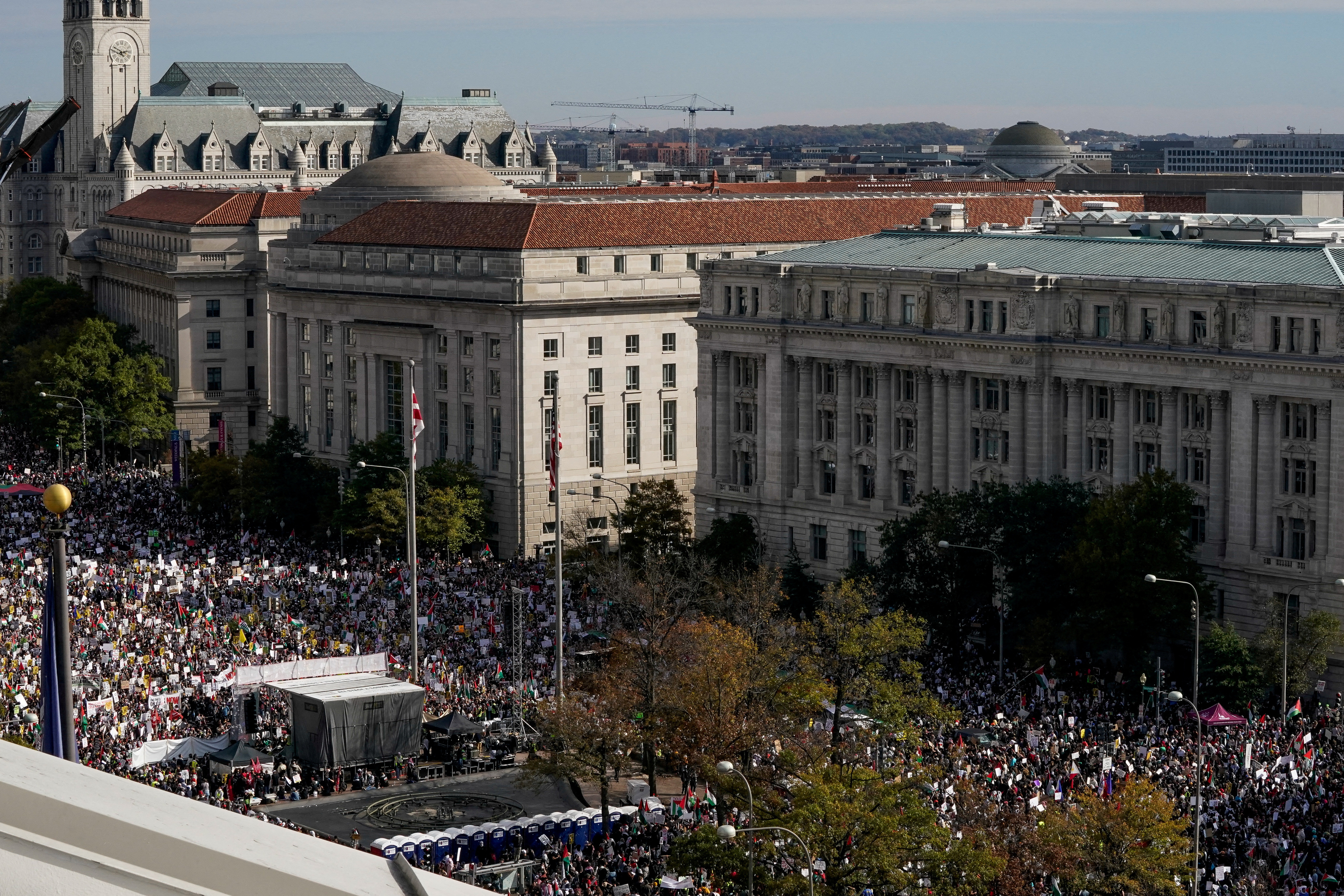 Demonstrators rally in support of Palestinians amid the ongoing conflict between Israel and Hamas, at Freedom Plaza in Washington, U.S., Nov. 4, 2023. 
