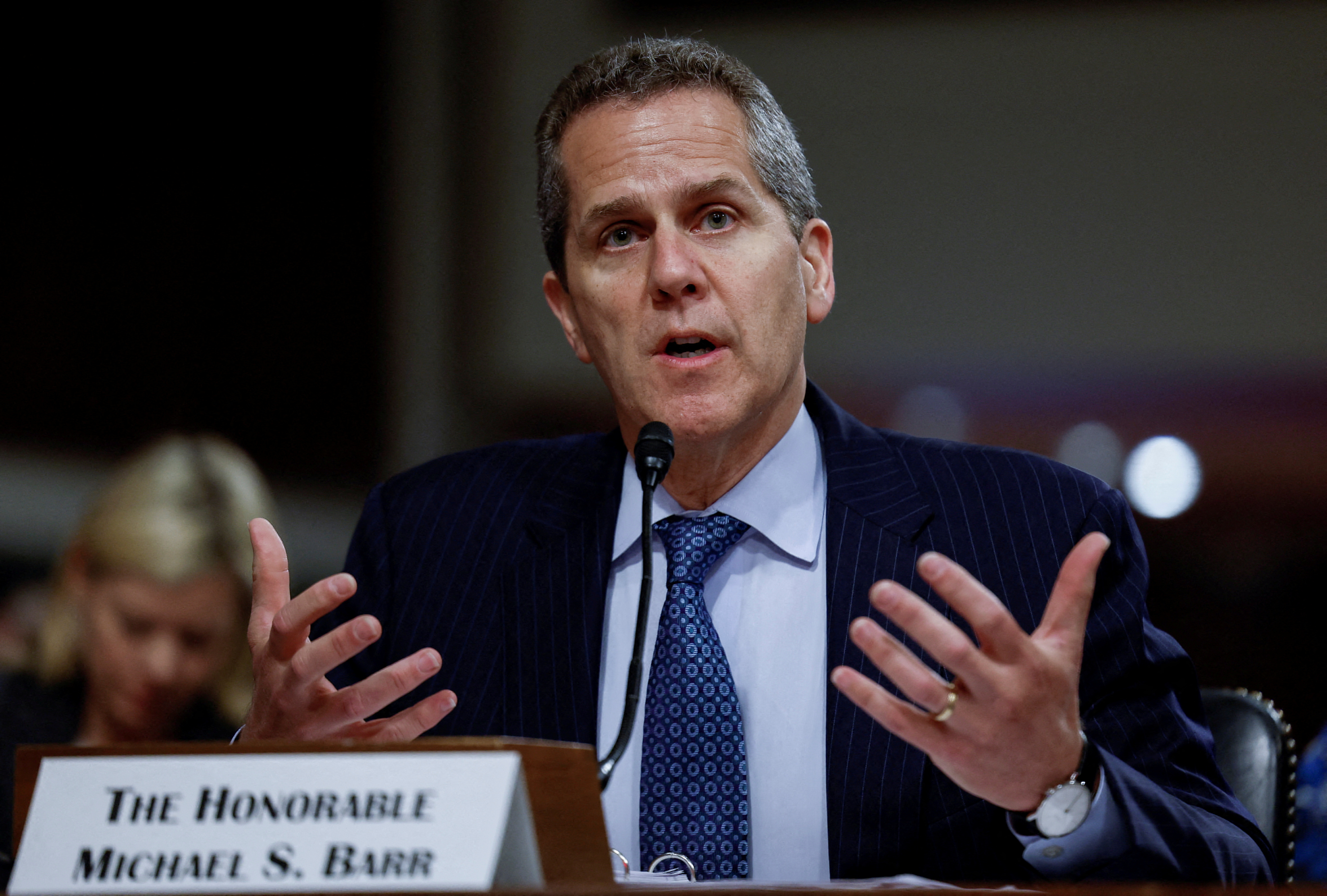 Federal Reserve Board Vice Chair for Supervision, Michael Barr, testifies before a Senate Banking, Housing, and Urban Affairs Committee hearing in the wake of recent bank failures, on Capitol Hill in Washington, U.S., May 18, 2023. 