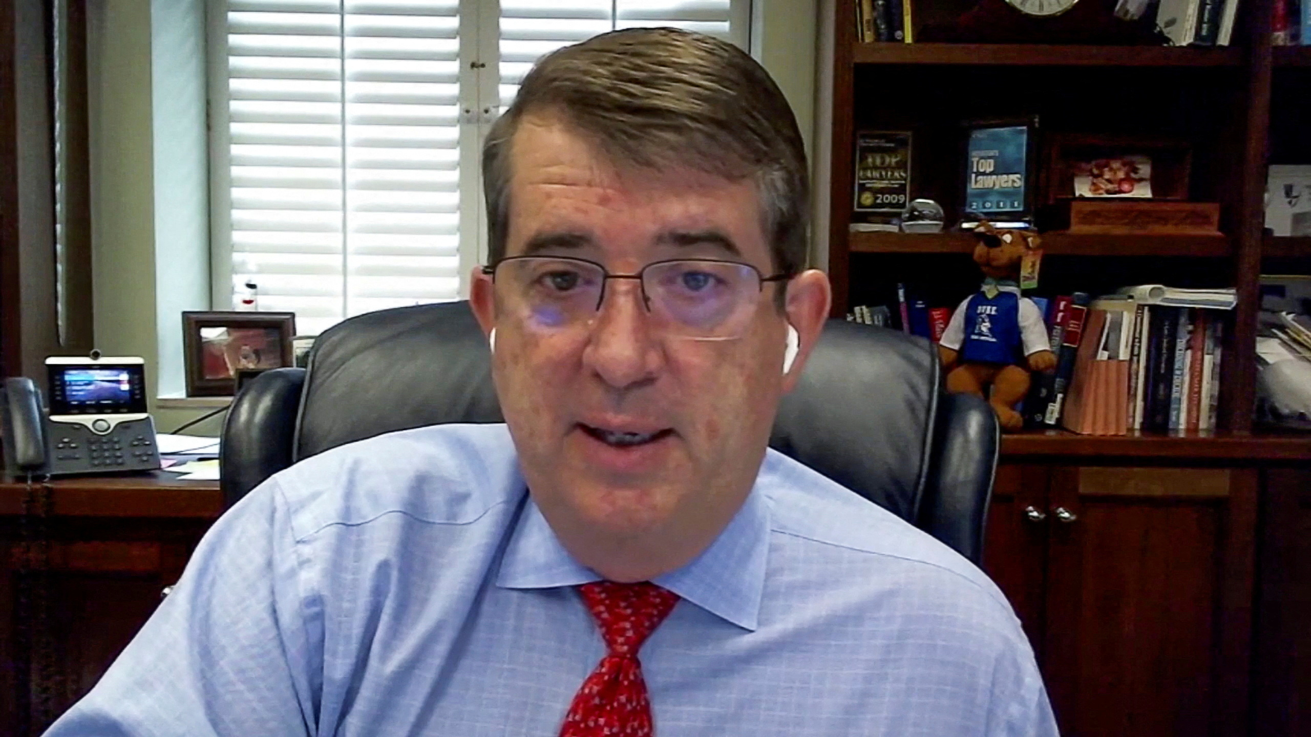 U.S. Bankruptcy Judge David Jones, who oversees more major Chapter 11 cases than any other U.S. judge, is seen in a screenshot from video shot during a virtual interview with Reuters done from Houston, Texas, U.S. December 11, 2020. 