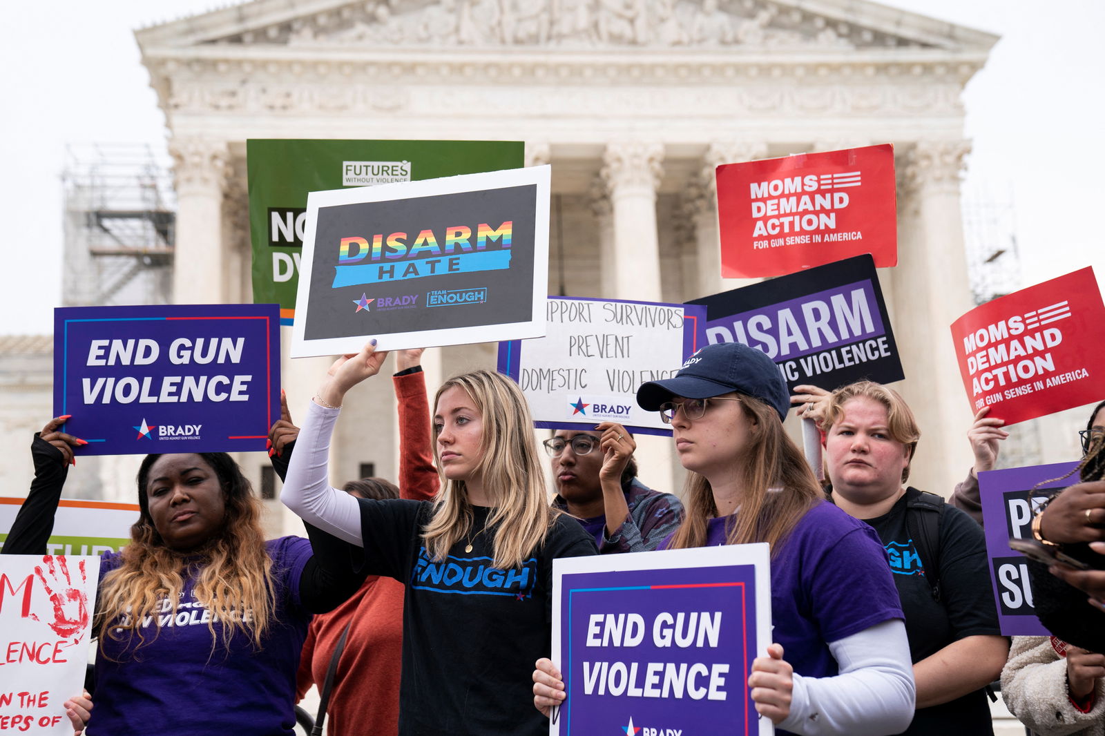 People participate in a demonstration as the US Supreme Court considers legality of domestic-violence gun curbs at the Supreme Court in Washington, D.C., U.S., November 7, 2023. 