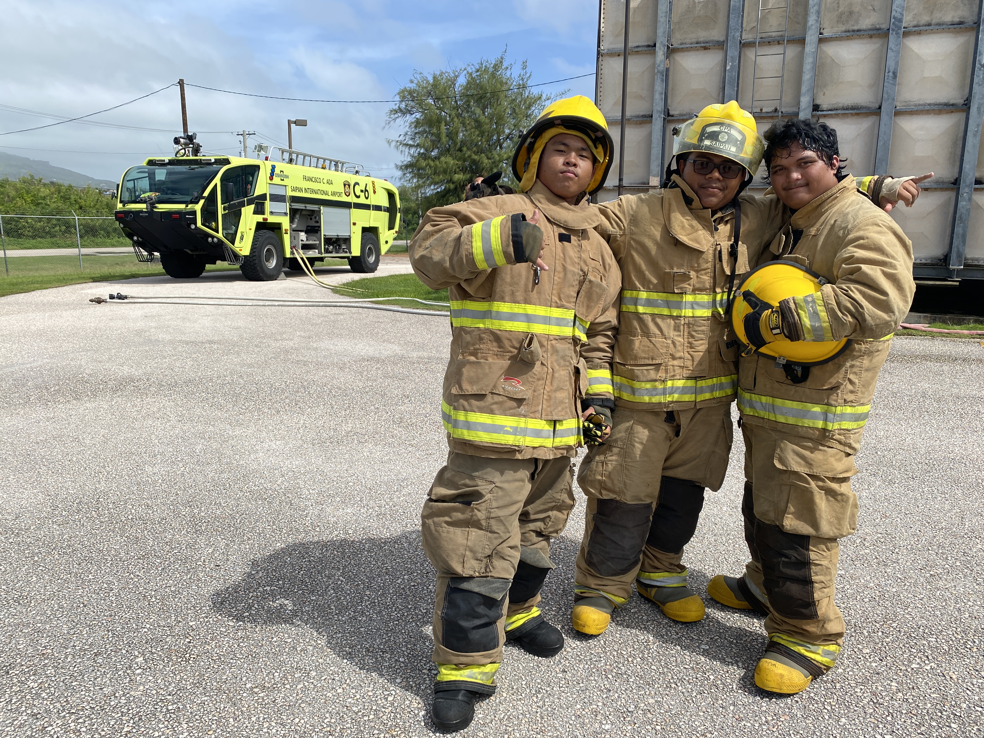 After completing their training, Melvin Rai, left, Marvin Reyes, center, and Juan Inos, right, pose for Variety.