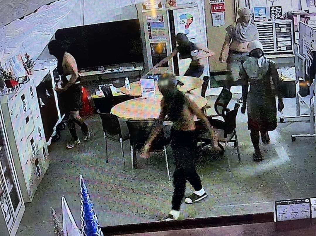 This image from surveillance camera footage shows five male individuals inside a classroom at Daok Academy at around 3 a.m. on Friday, Nov. 10, 2023.