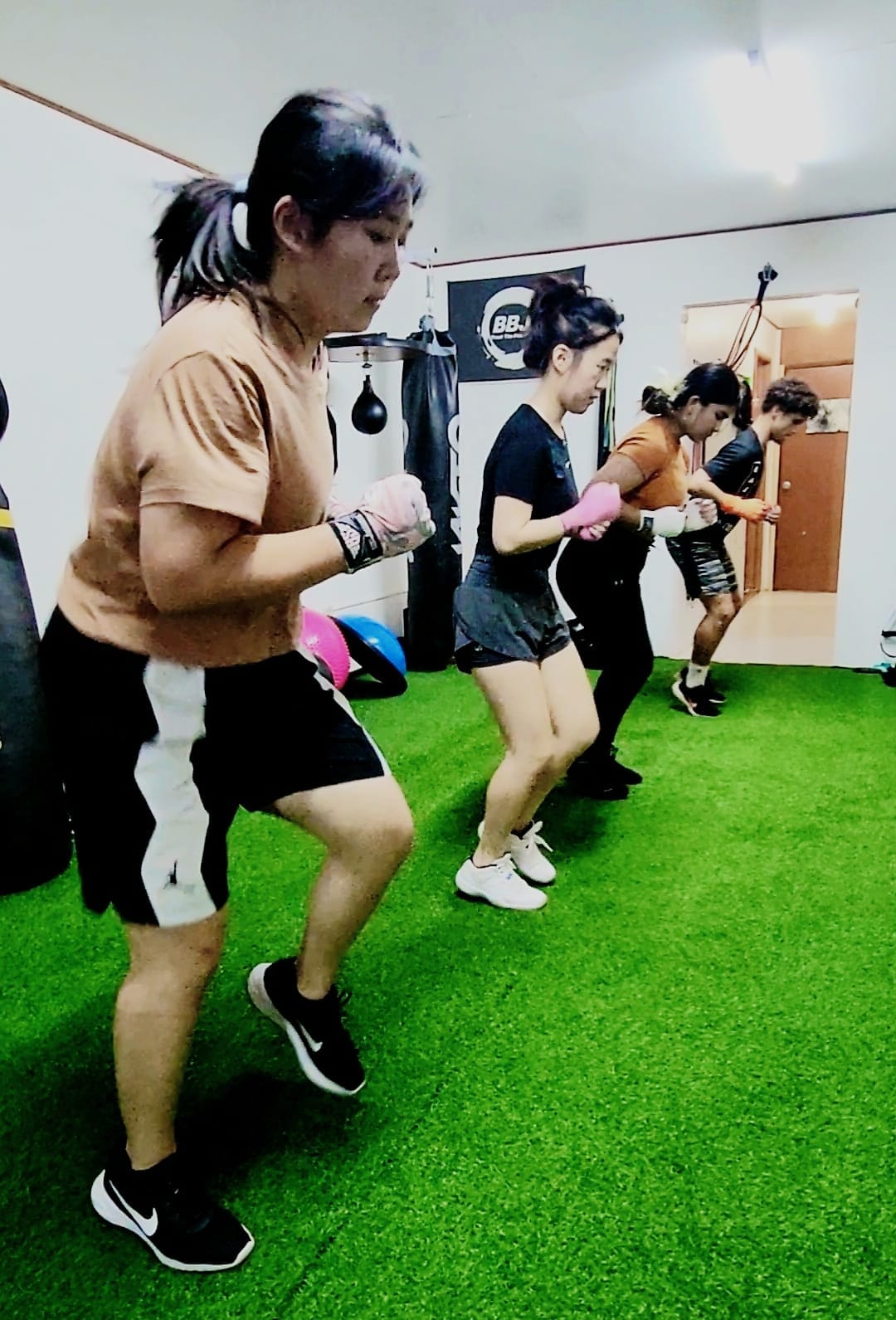 Jerry Diaz’s clients work on their speed during a training session at BBJ Athletics. 