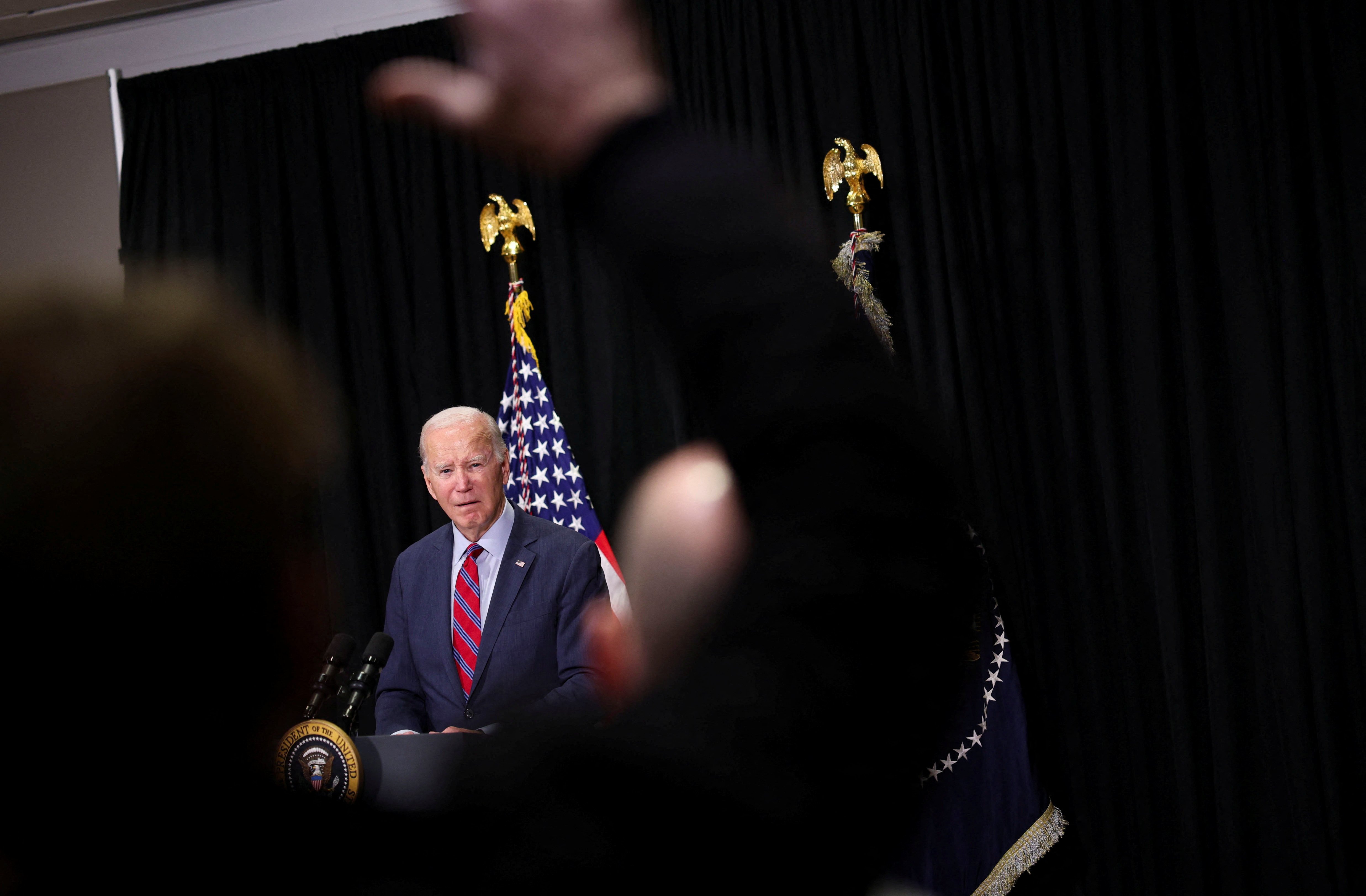 U.S. President Joe Biden delivers remarks following a hostages-prisoners swap deal between Hamas and Israel, during a press conference in Nantucket, Massachusetts, U.S., November 24, 2023. 