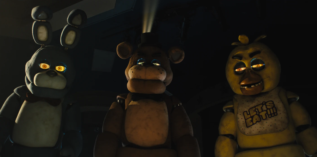 From left, Bonnie, Freddy Fazbear and Chica in a scene from “Five Nights at Freddy’s.”