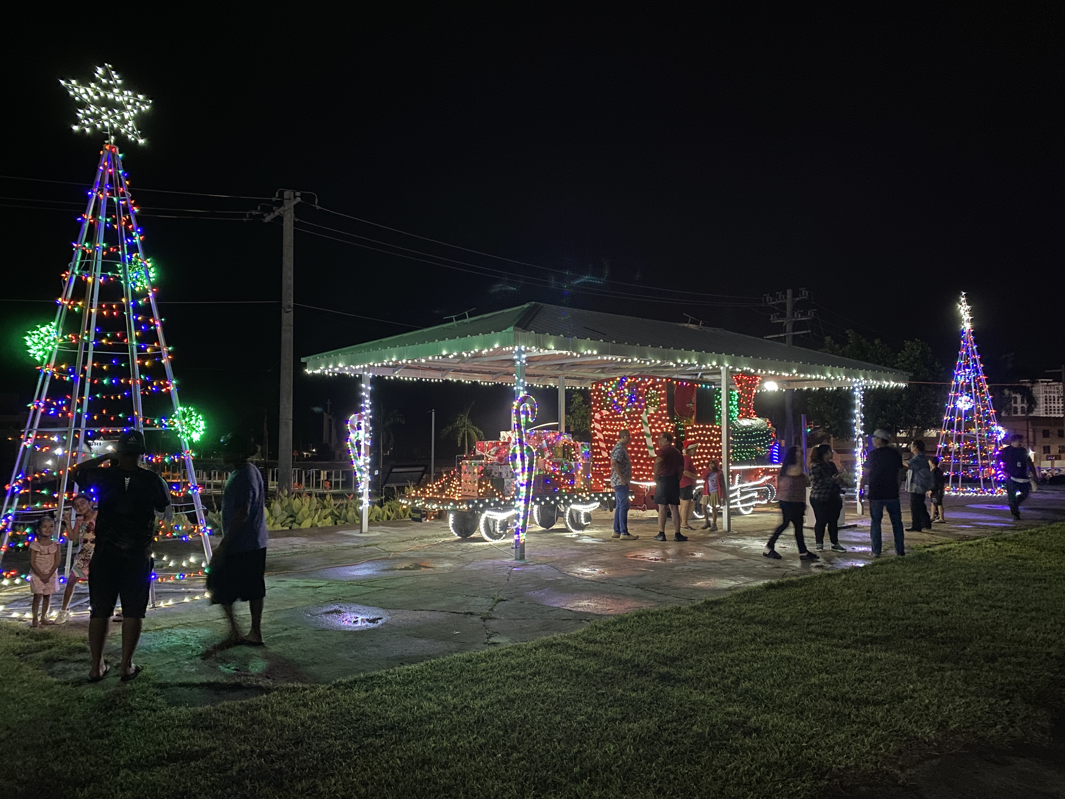 Christmas at Sugar King Park in Garapan features photo backdrops and holiday decorations.