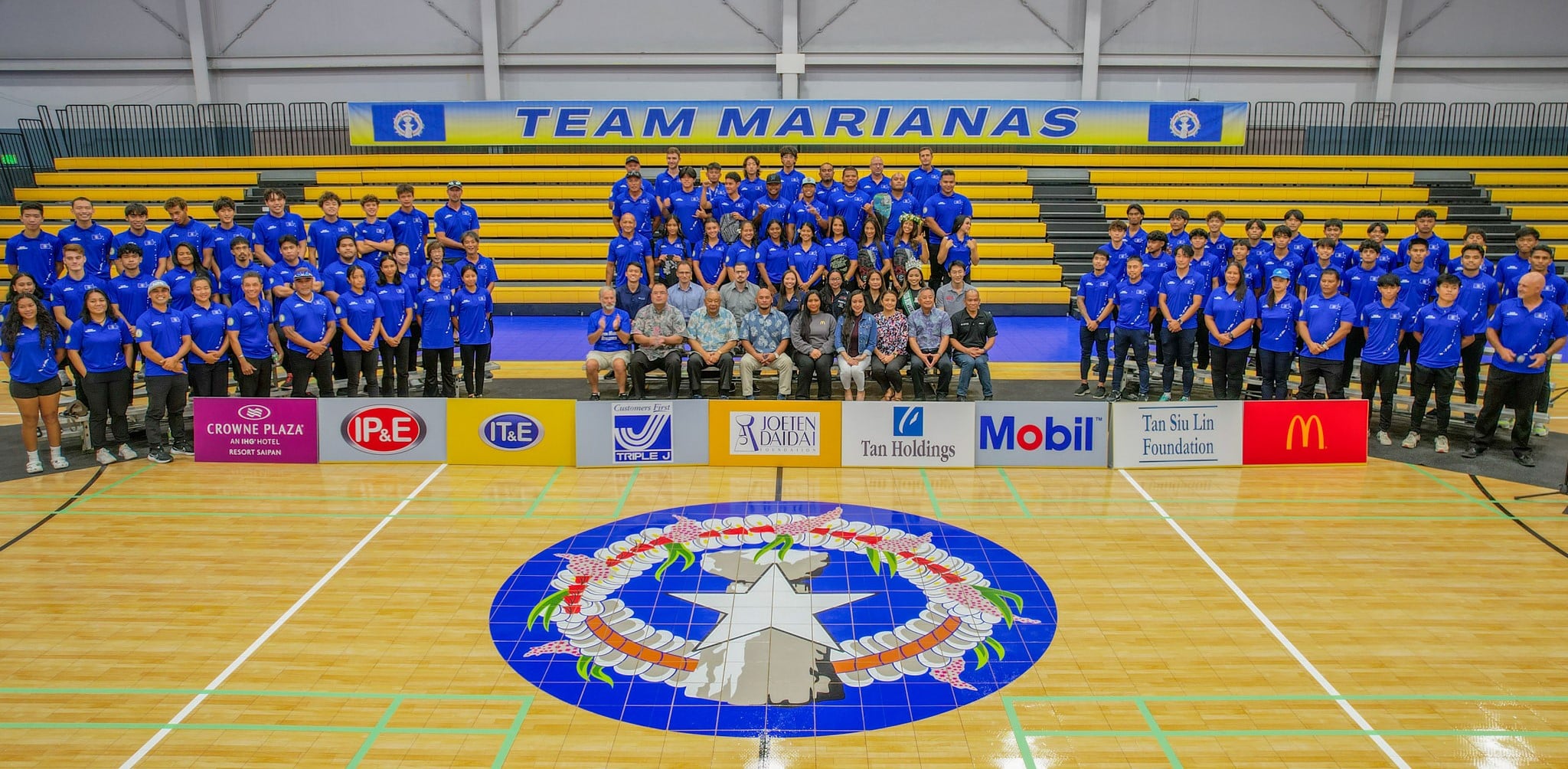 Team Marianas athletes and officials pose for a photo with representatives of various organizations and private companies that supported the group’s participation to the 2023 Pacific Games in Honiara, the Solomon Islands. The delegation is back on island and is deeply grateful to Team Marianas sponsors.