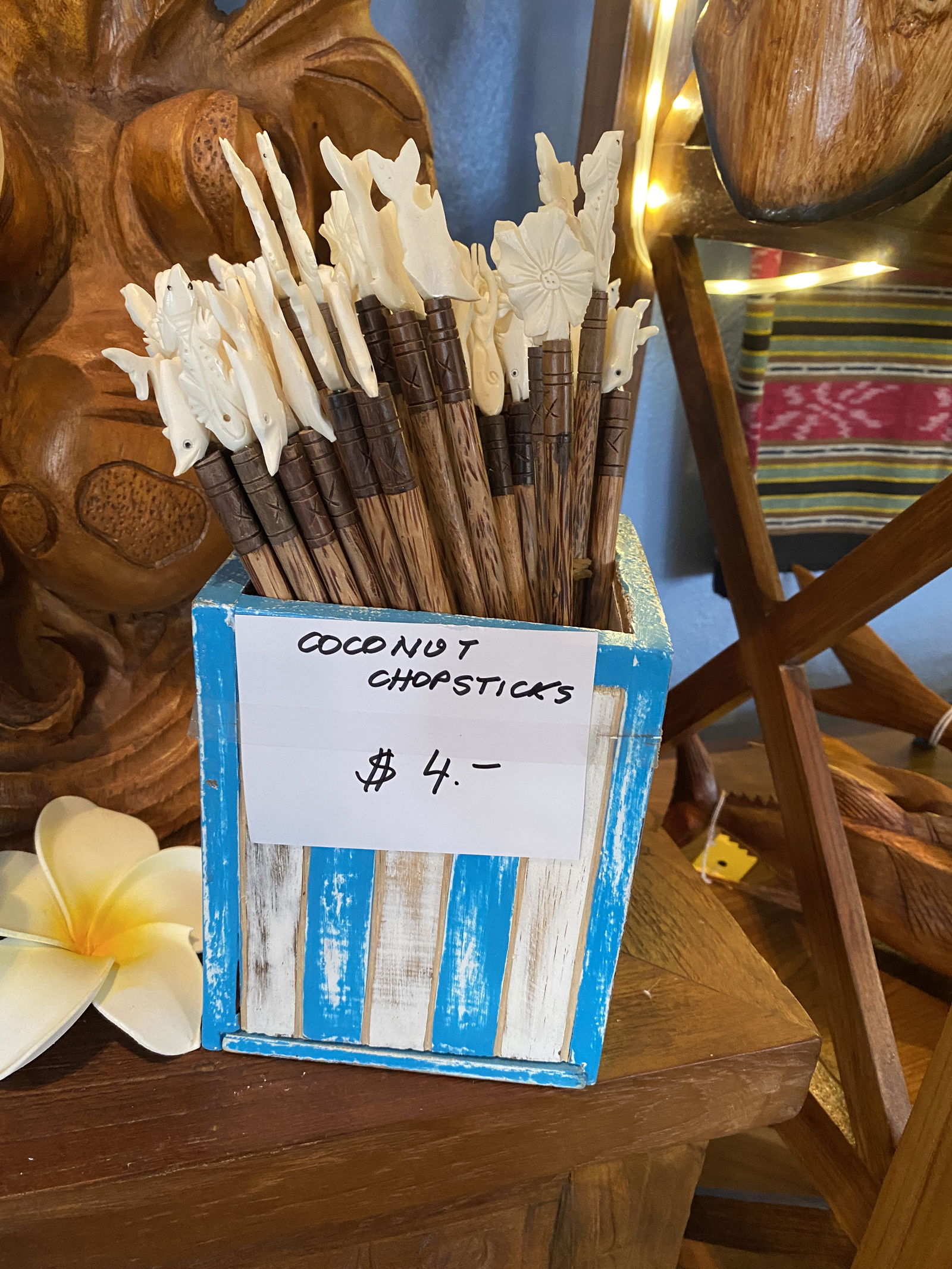 Coconut wood and bone chop sticks.