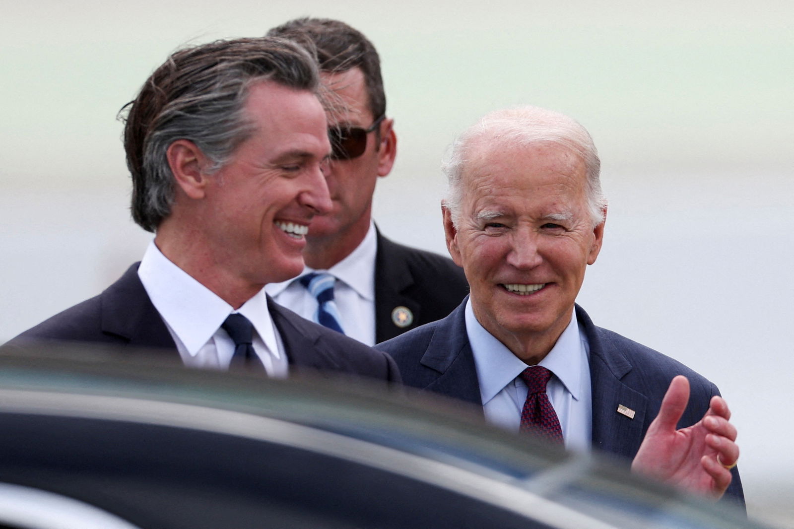 U.S. President Joe Biden is greeted by California Governor Gavin Newsom at San Francisco International Airport in San Francisco, California, U.S., November 14, 2023. 