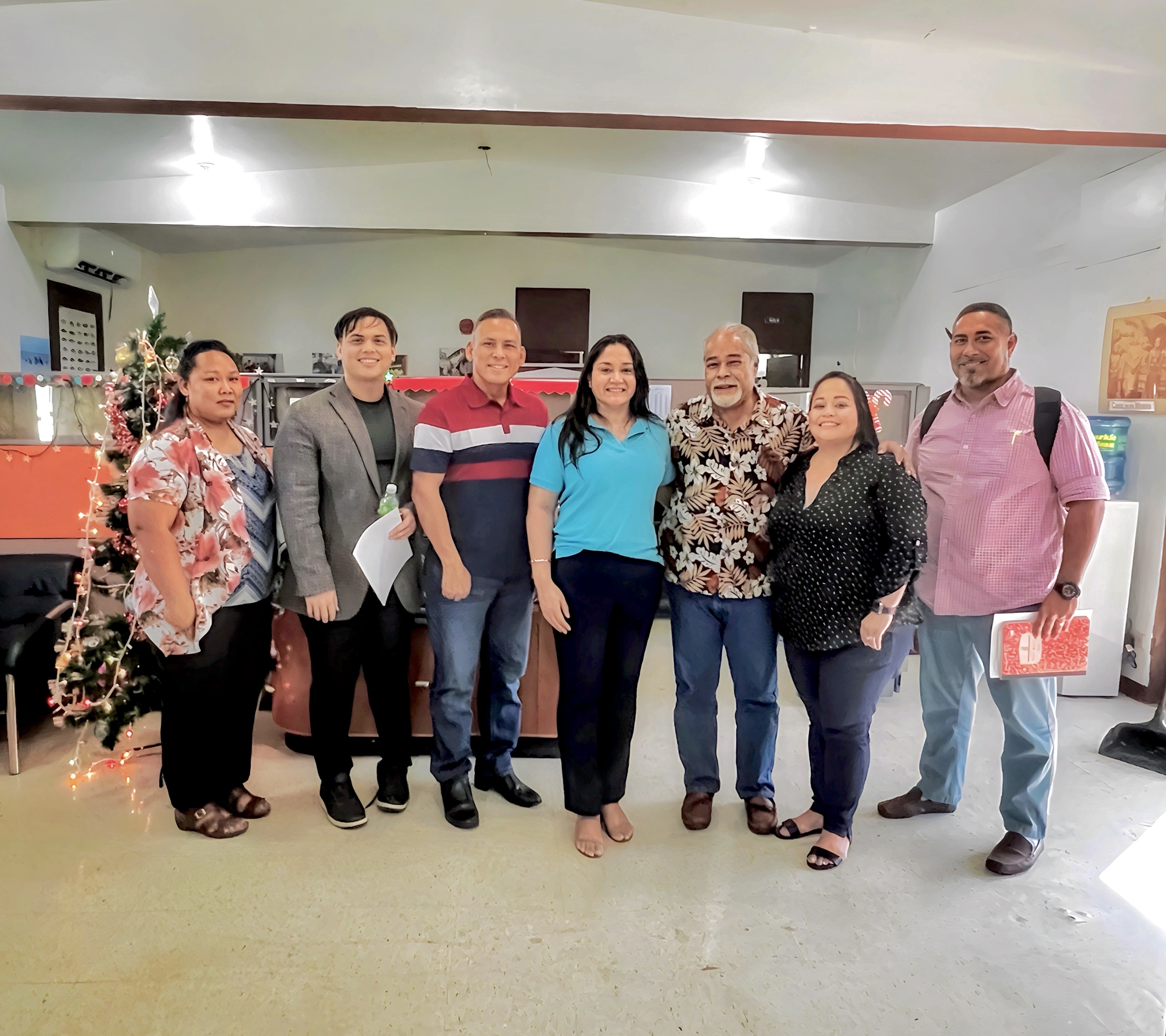 Public School System officials led by Interim Commissioner of Education Donna M. Flores met with Carolinian Affairs Office Executive Assistant Felix Nogis on Friday afternoon to discuss the hiring of bilingual classroom instructors. Also in photo are PSS Human Resources Officer Lucretia B. Deleon Guerrero,  PSS program managers Asapmar Ogumoro and Vinnie Orsini, Carolinian curriculum writer Monica Pua and Jonas Barcinas, the former Chamorro Carolinian and Language and Heritage Studies program manager.