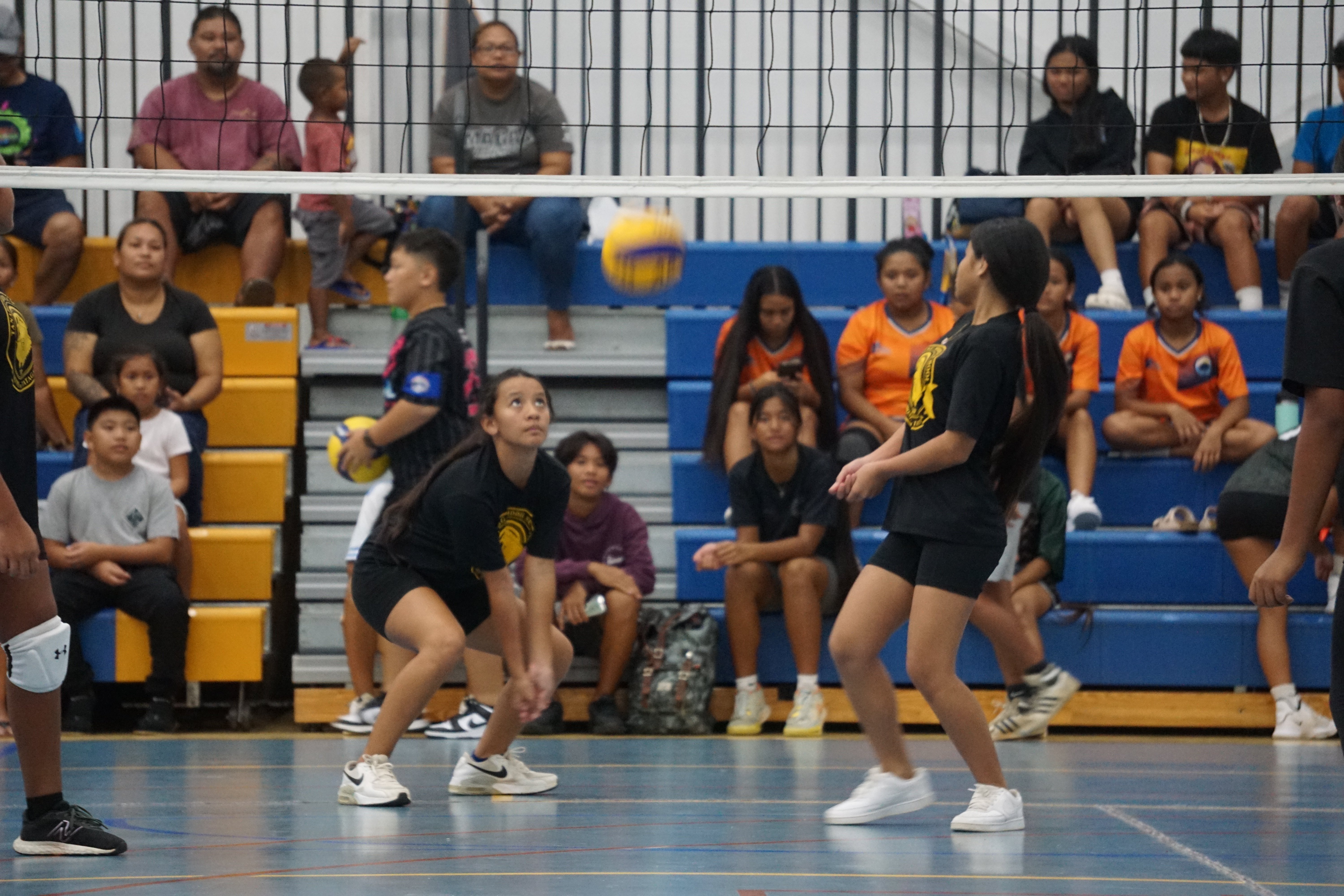 TMS' Ziella Sablan reaches out for the bump return during a girls middle school division game of the TakeCare-PSS Interscholastic Volleyball League SY23-24 at the Marianas High School gym on Tuesday.