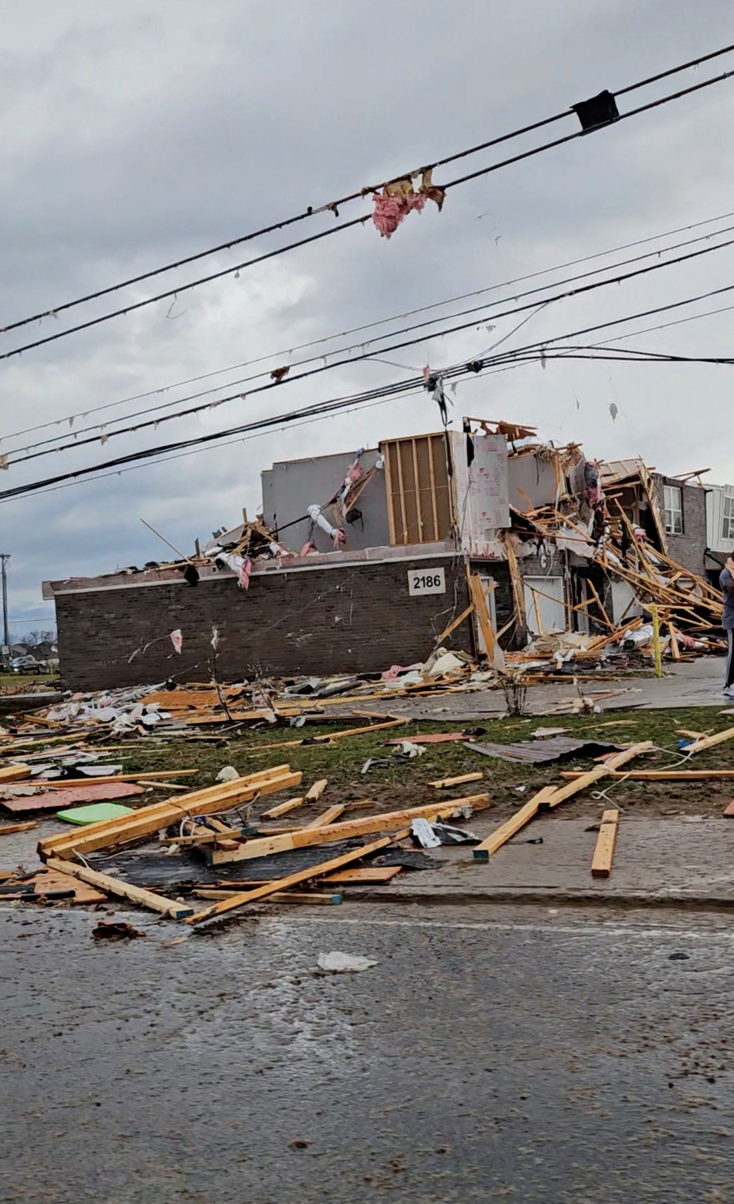 Homes damaged by a possible tornado at Clarksville,Tennessee, U.S., December 9, 2023, in this screen grab taken from a social media video. 