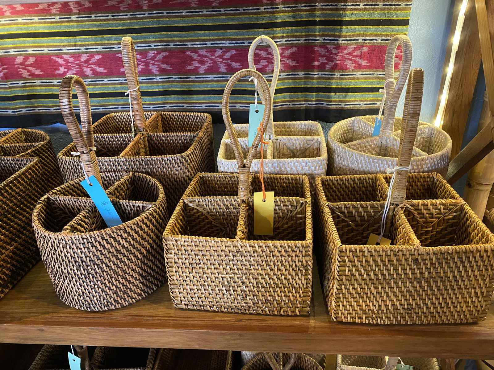 Whether its holding forks, napkins, or whatever, these lovely rattan utensil holders would look great on a fiesta table $29. 