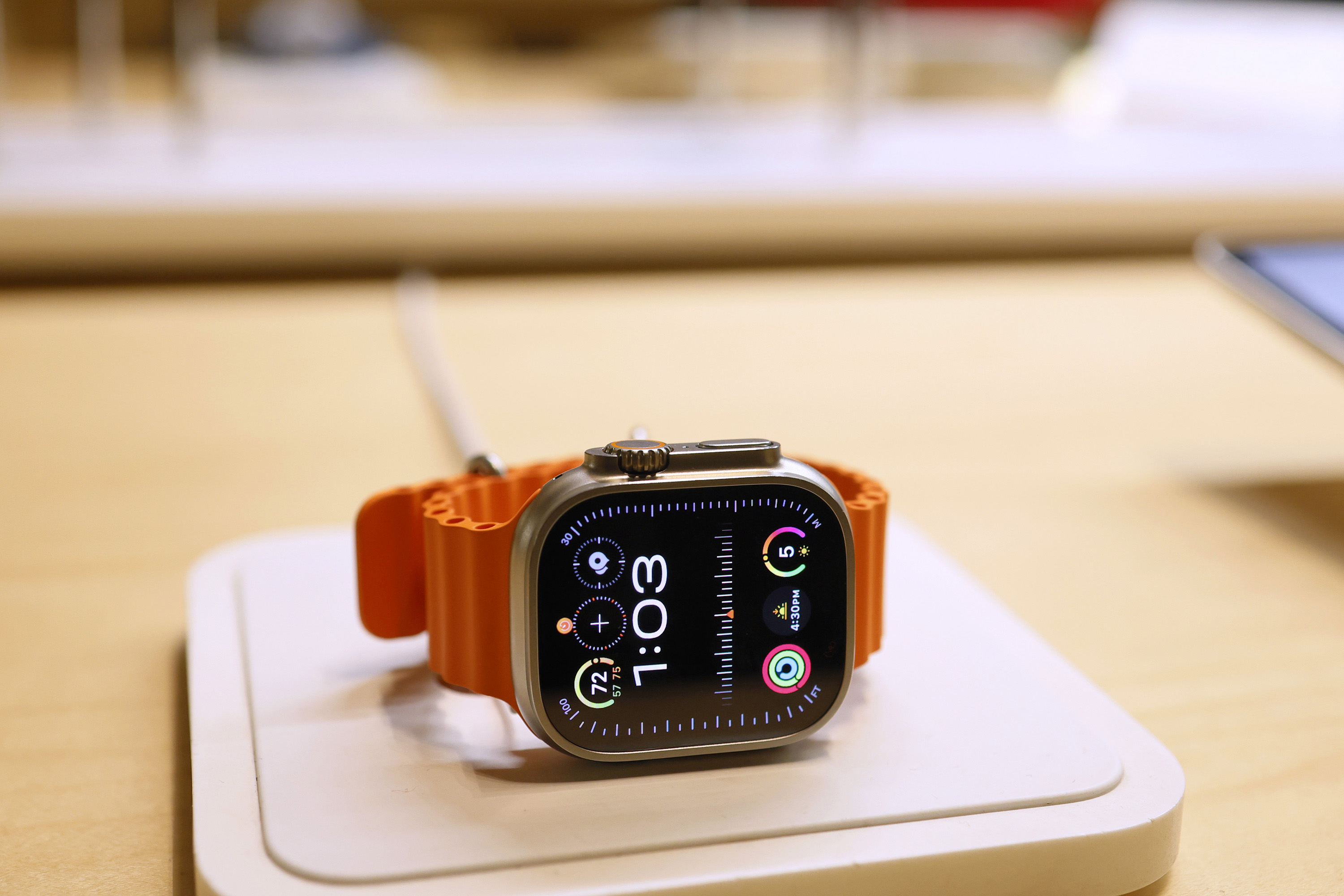 An Apple watch is seen on display at the Apple Store in Grand Central Station on Monday, Dec. 18, 2023, in New York City. (Michael M. Santiago/Getty Images/TNS)