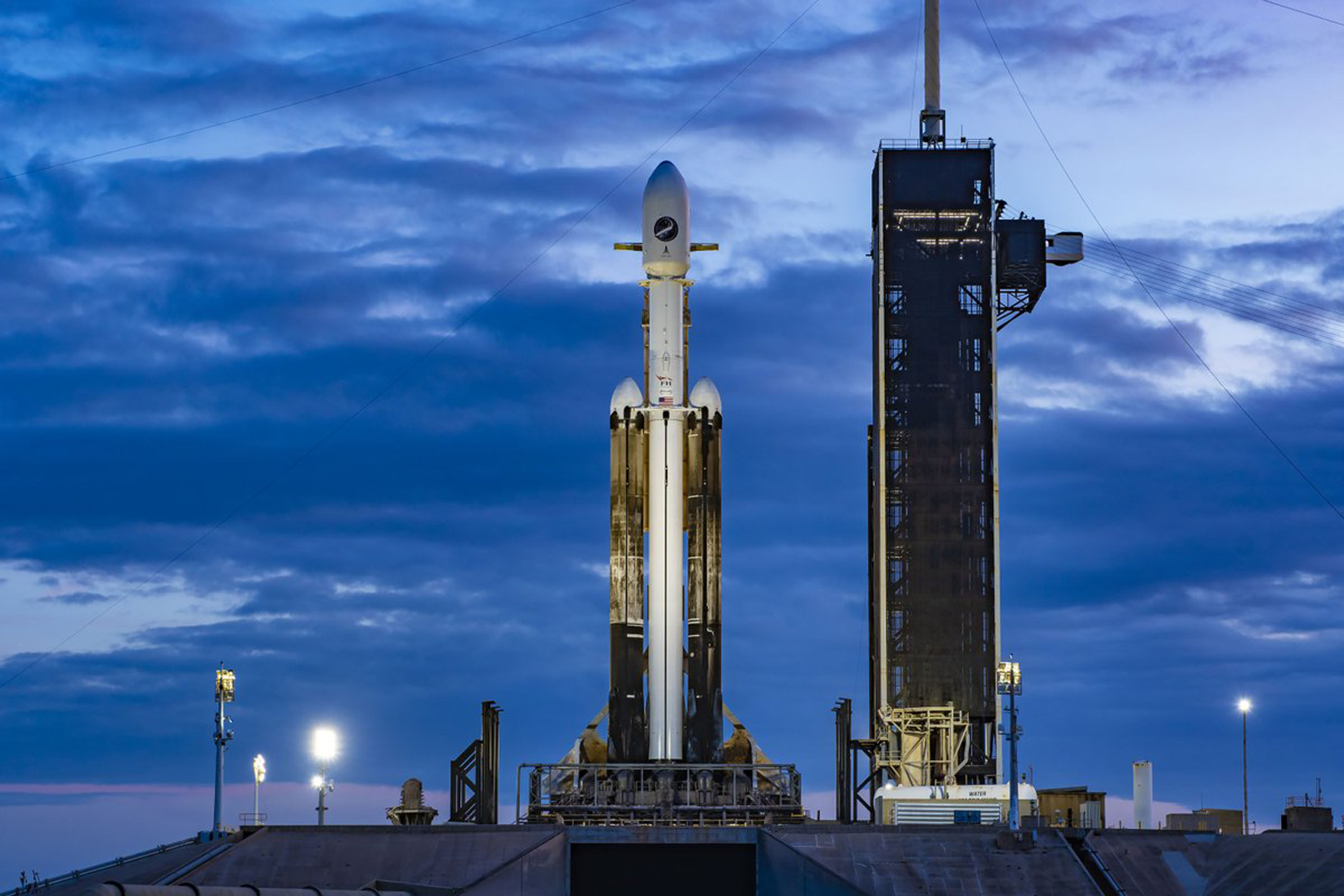 A SpaceX Falcon Heavy sits on Launch Pad 39-A at Kennedy Space Center ahead of the USSF-52 mission. (SpaceX/TNS)