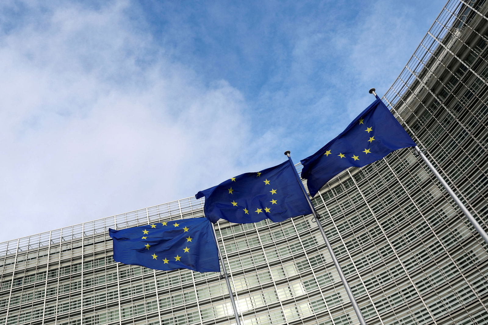 European Union flags fly outside the European Commission in Brussels, Belgium November 8, 2023. 
