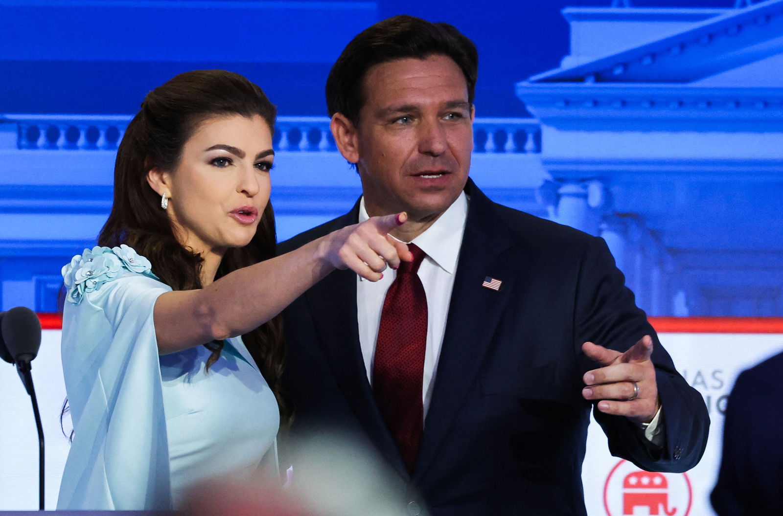 Florida Governor Ron DeSantis leaves the stage with his wife Casey after the conclusion of the second Republican candidates' debate of the 2024 U.S. presidential campaign at the Ronald Reagan Presidential Library in Simi Valley, California, U.S. September 27, 2023. 
