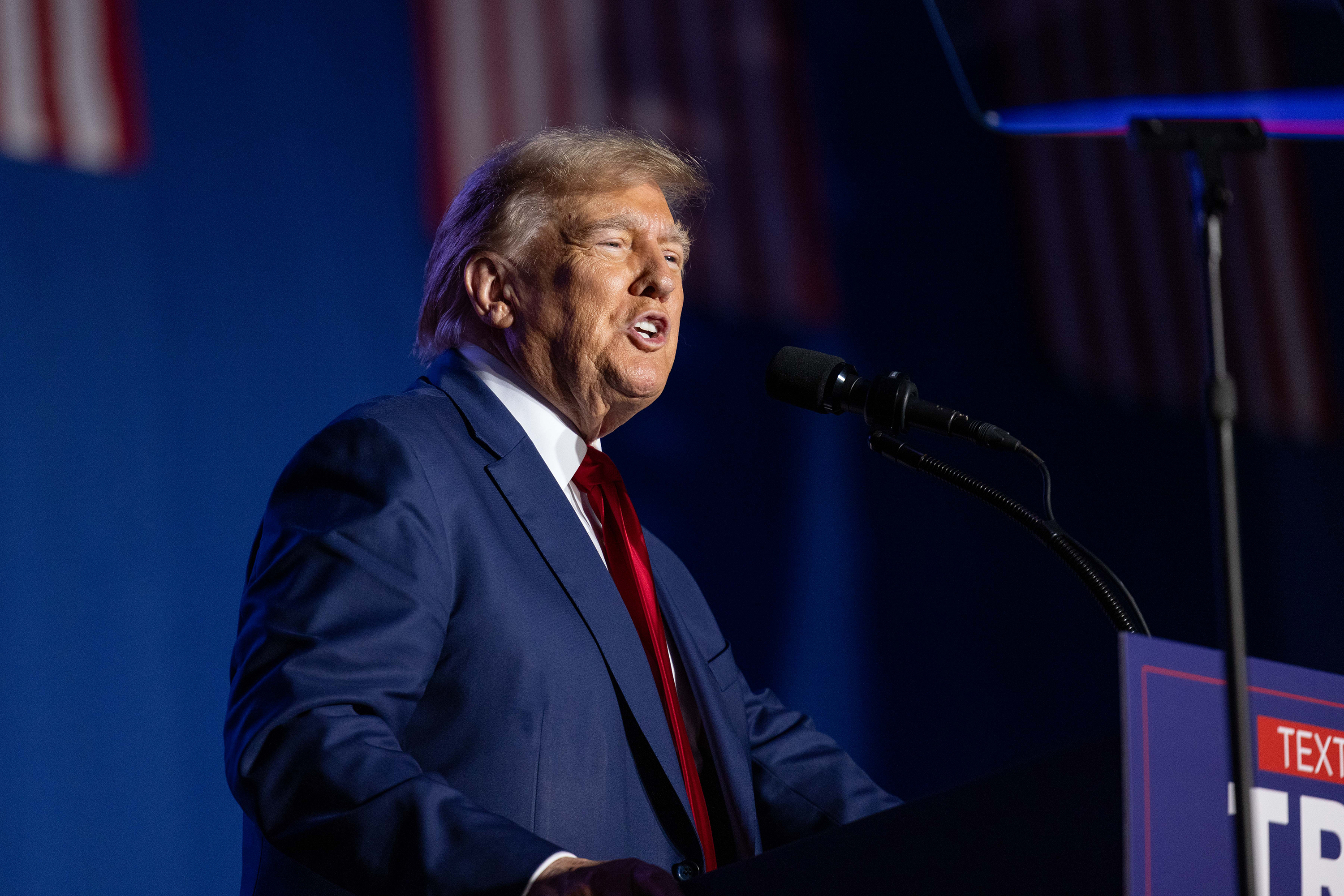 Former President Donald Trump speaks during a campaign event at the Whittemore Center Arena on Saturday, Dec. 16, 2023, in Durham, New Hampshire. (Scott Eisen/Getty Images/TNS)