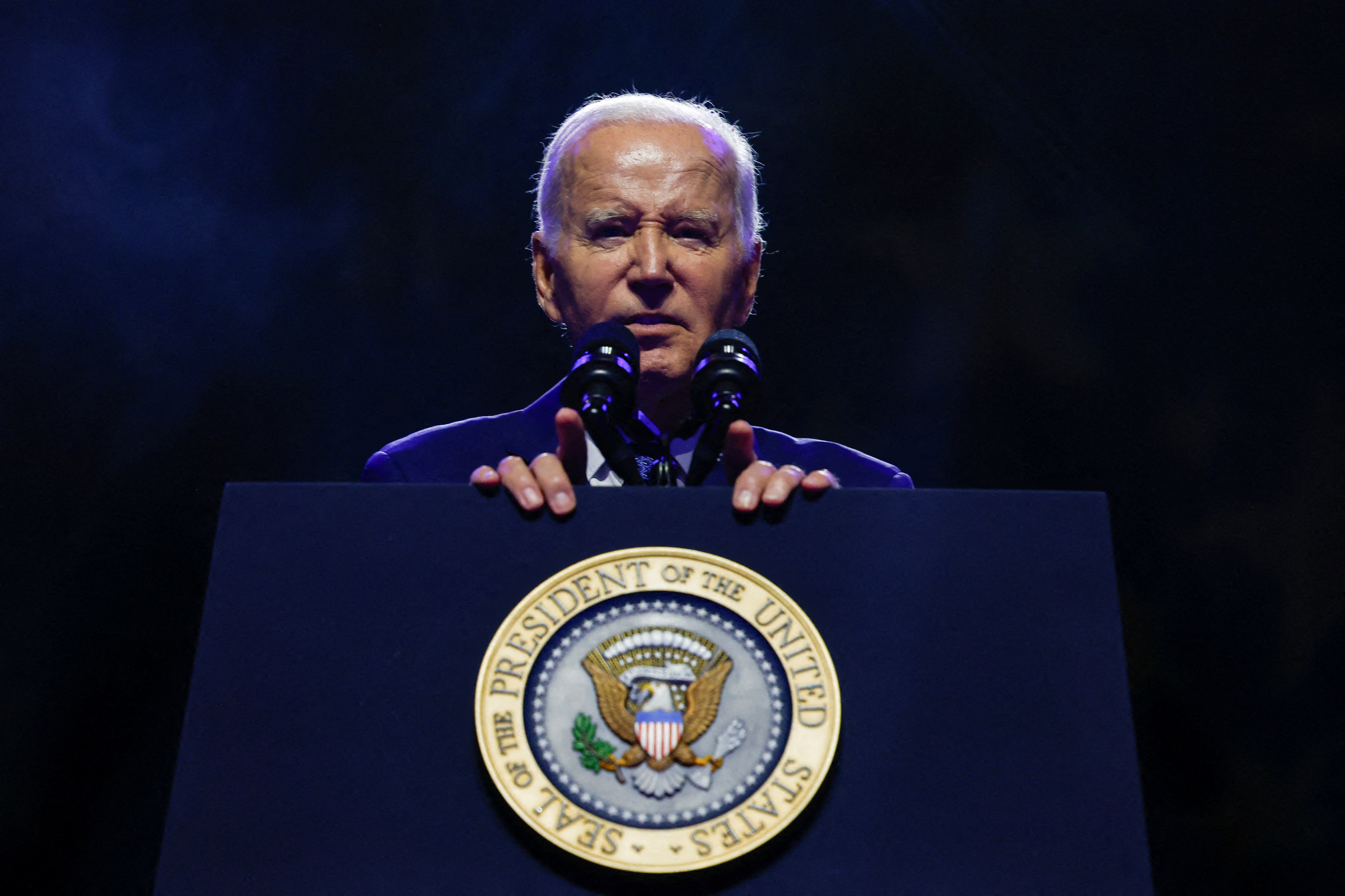 U.S. President Joe Biden delivers remarks on democracy during an event honoring the legacy of late U.S. Senator John McCain at the Tempe Center for The Arts in Tempe, Arizona, U.S., September 28, 2023. 