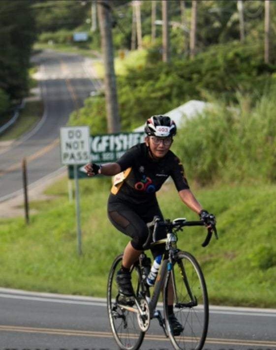 Jay-Anne Felipe gives the thumbs up sign as she makes her way through the short course of the 2023 Hell of the Marianas on Saturday.