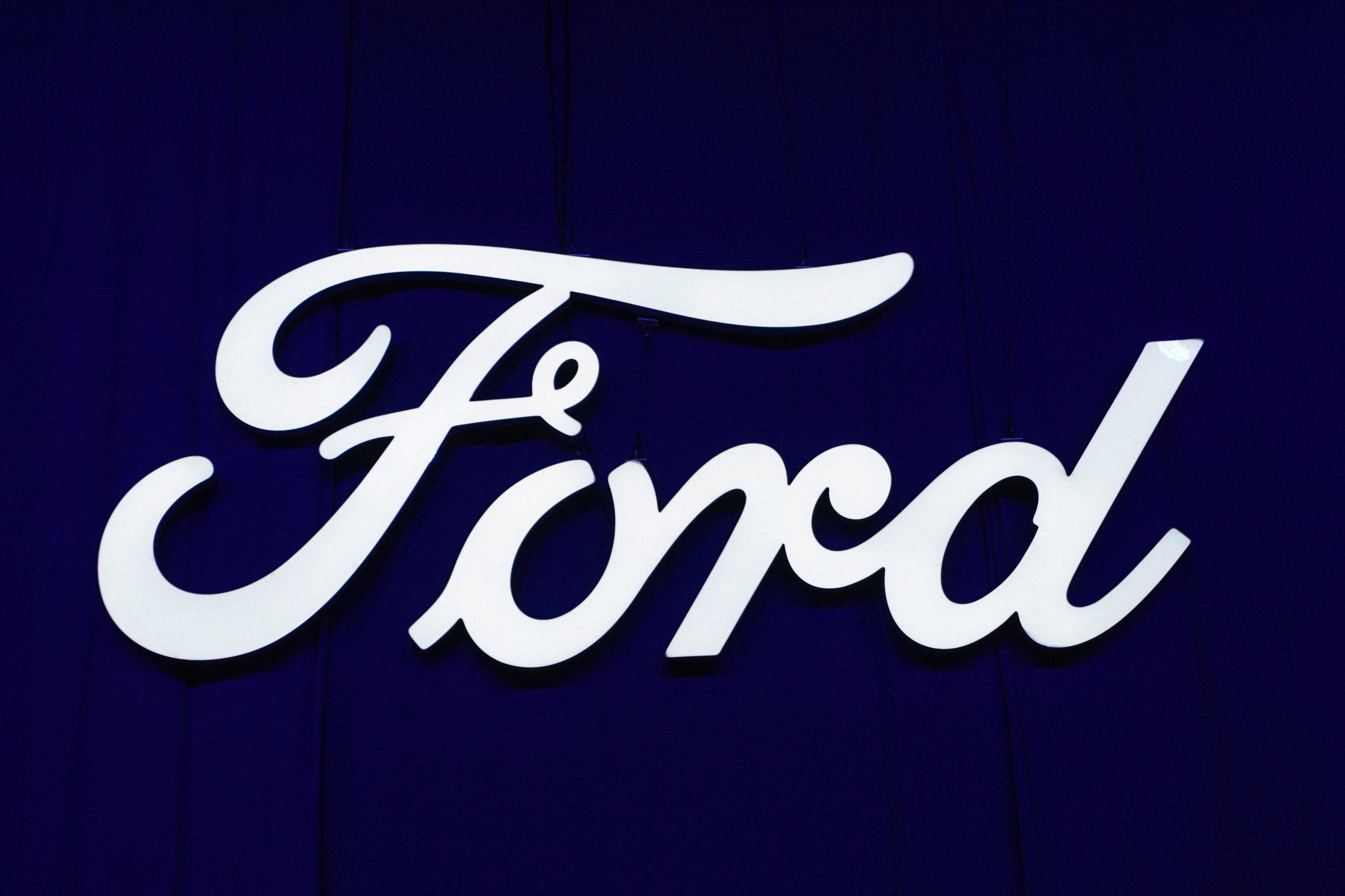 A Ford logo is seen during the New York International Auto Show, in Manhattan, New York City, U.S., April 5, 2023. 