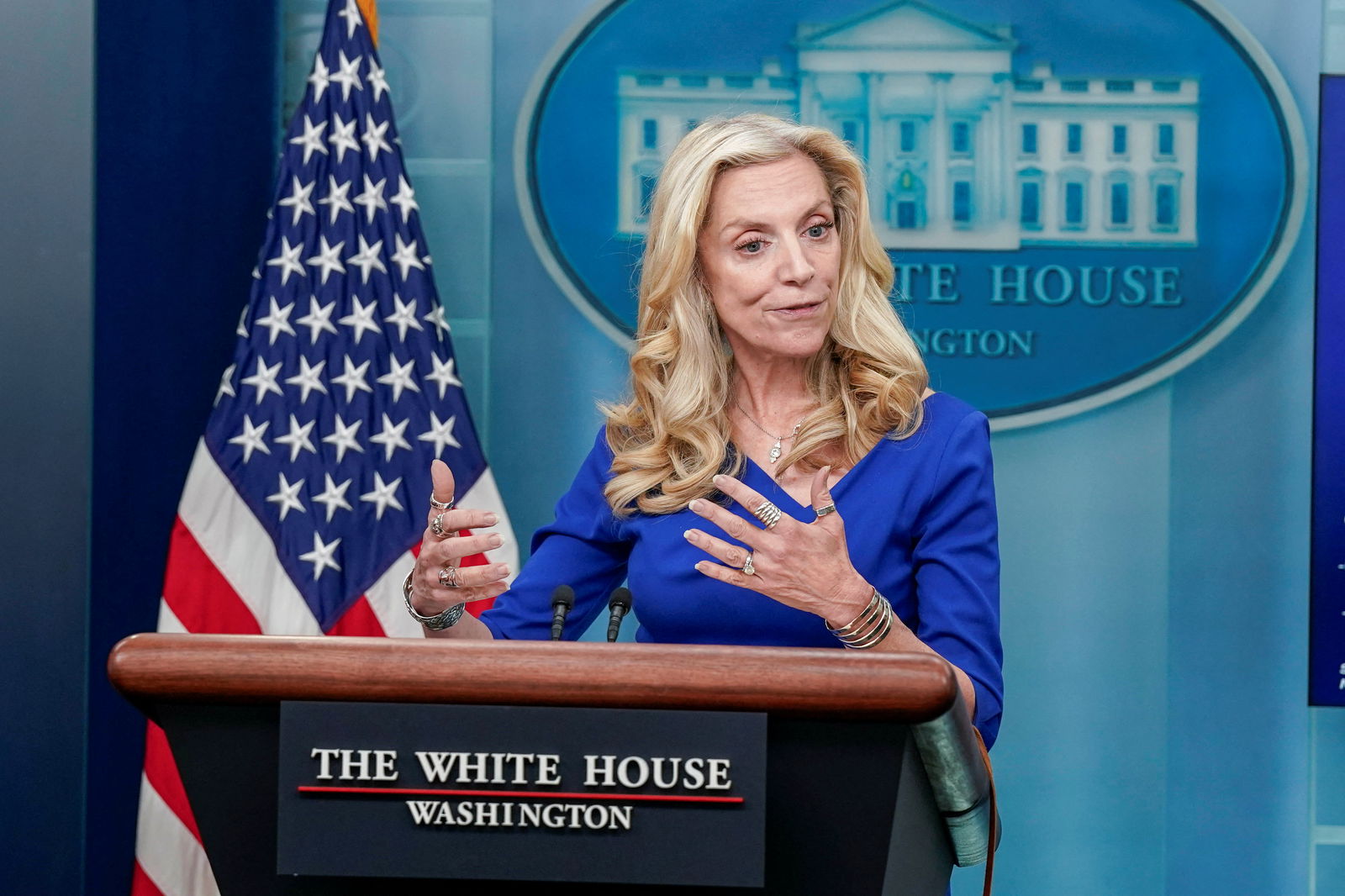 National Economic Council Director Lael Brainard speaks during the daily briefing at the White House in Washington, U.S., October 26, 2023. 