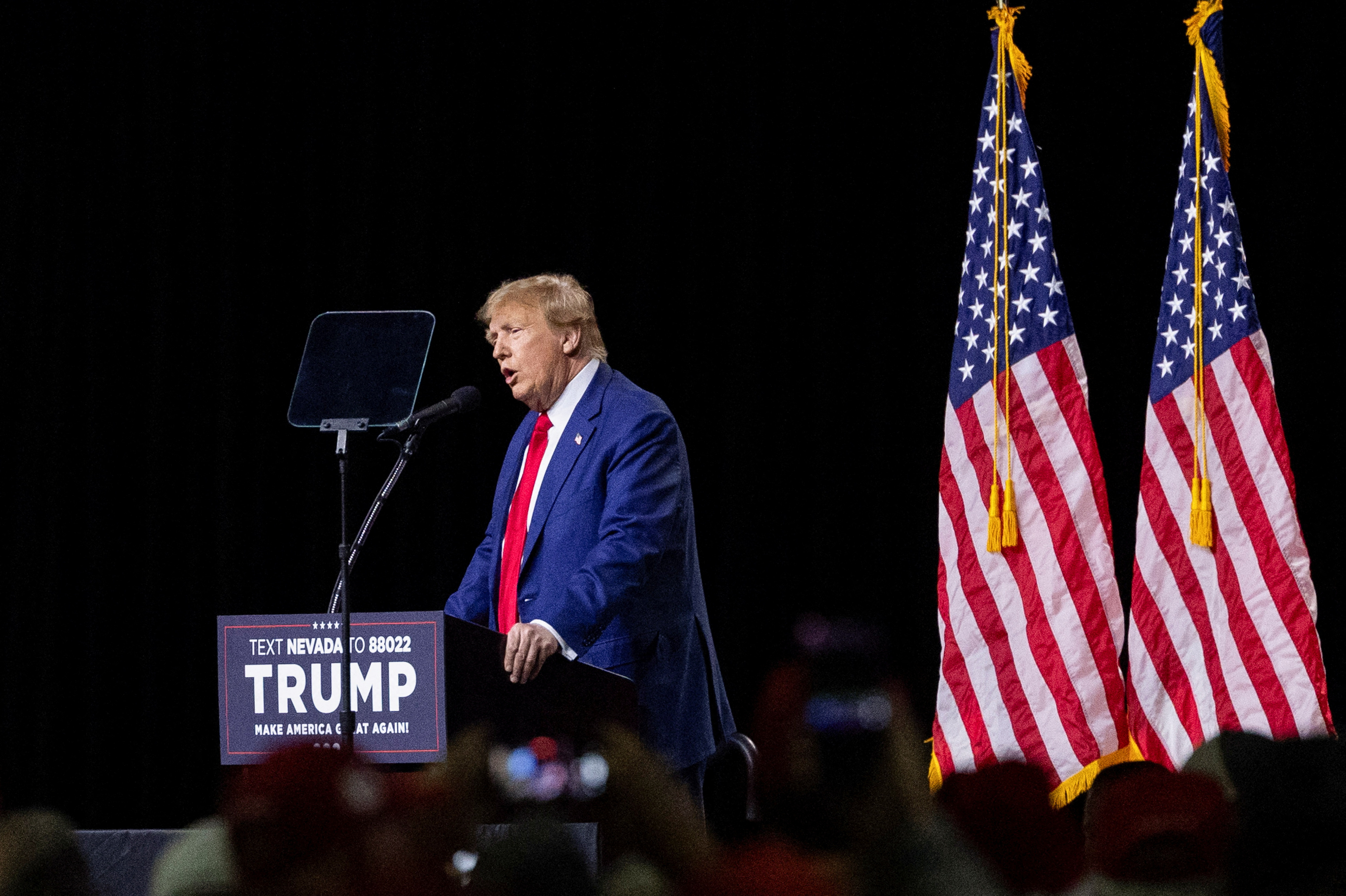Republican presidential candidate and former U.S. President Donald Trump speaks during a rally in Reno, Nevada, U.S. December 17, 2023. 
