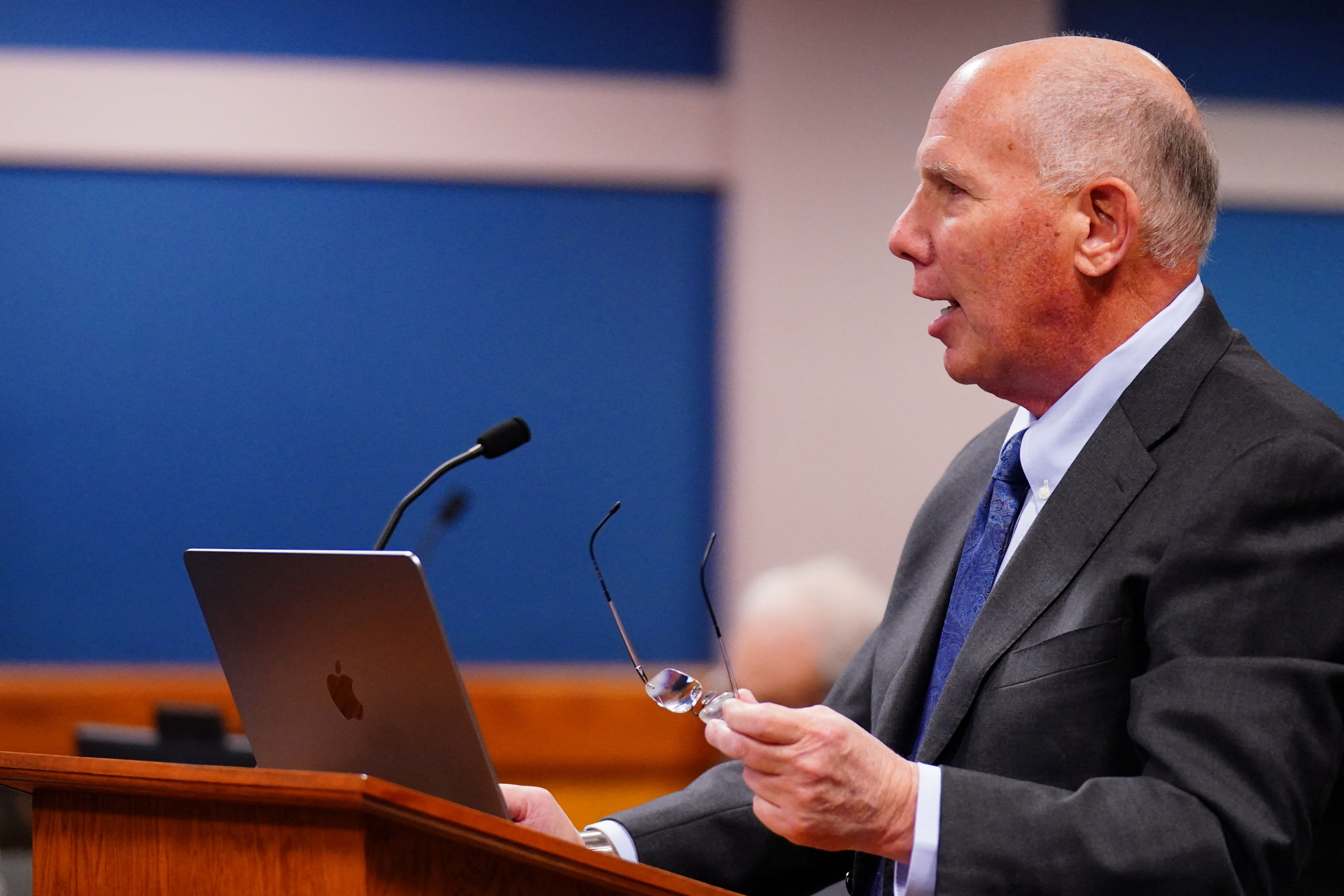 Steve Sadow, attorney for former U.S. President Donald Trump, speaks in Superior Court of Fulton County before Judge Scott McAfee in Courtroom 5A in the case of State of Georgia v. Donald John Trump, in Atlanta, Georgia, U.S., December 1, 2023.