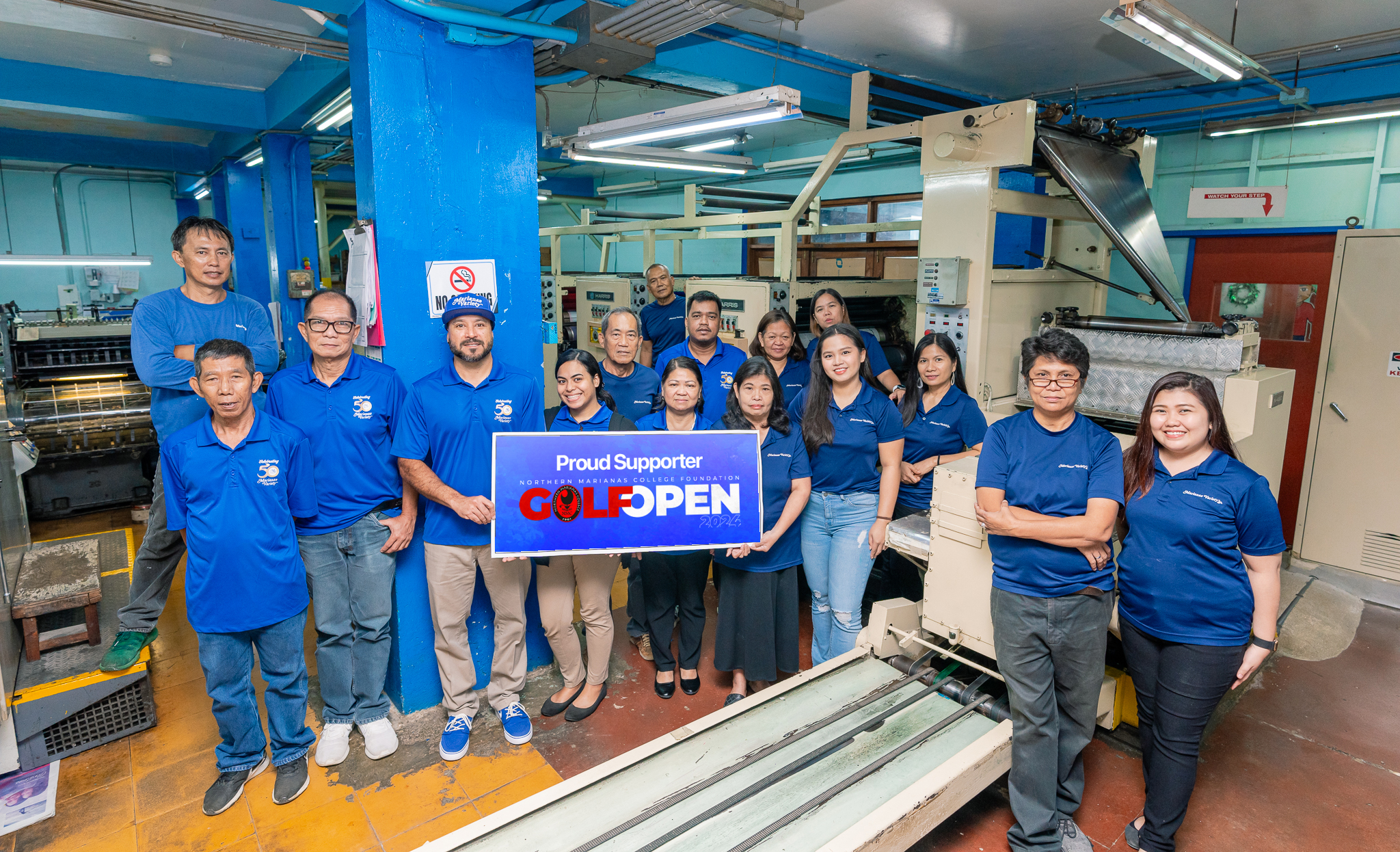Marianas Variety publisher Amier C. Younis and staff pose for a photo. The islands’ oldest newspaper recently donated $10,000 worth of print and online advertisements to the Northern Marianas College Foundation to help promote its upcoming Golf Open in March 2024.