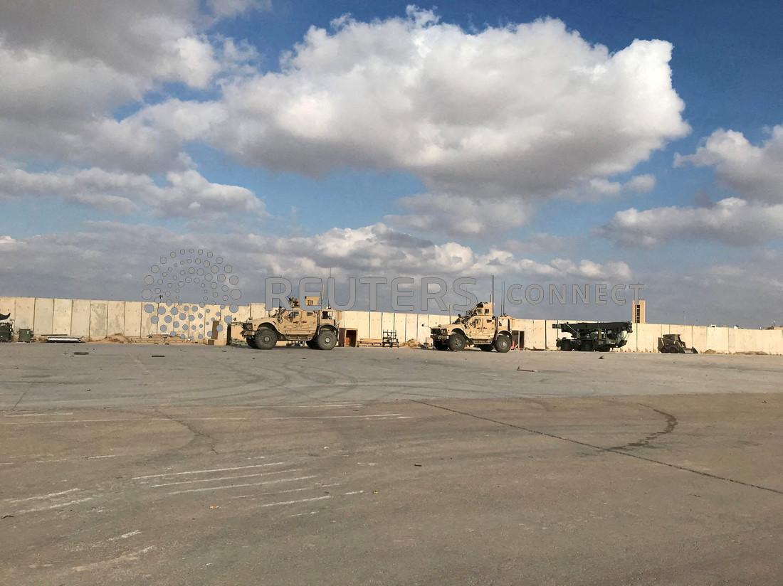Military vehicles of U.S. soldiers are seen at the al-Asad air base in Anbar province, Iraq, January 13, 2020. 