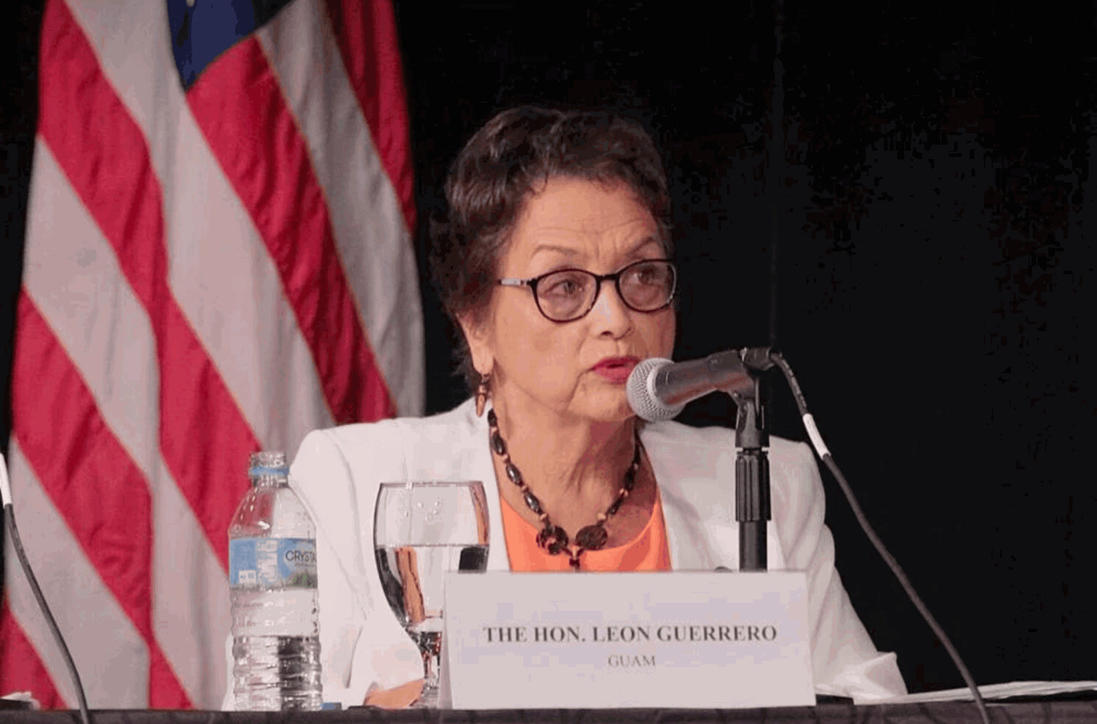 Gov. Lou Leon Guerrero speaks at a congressional field hearing Aug. 24, 2023. 