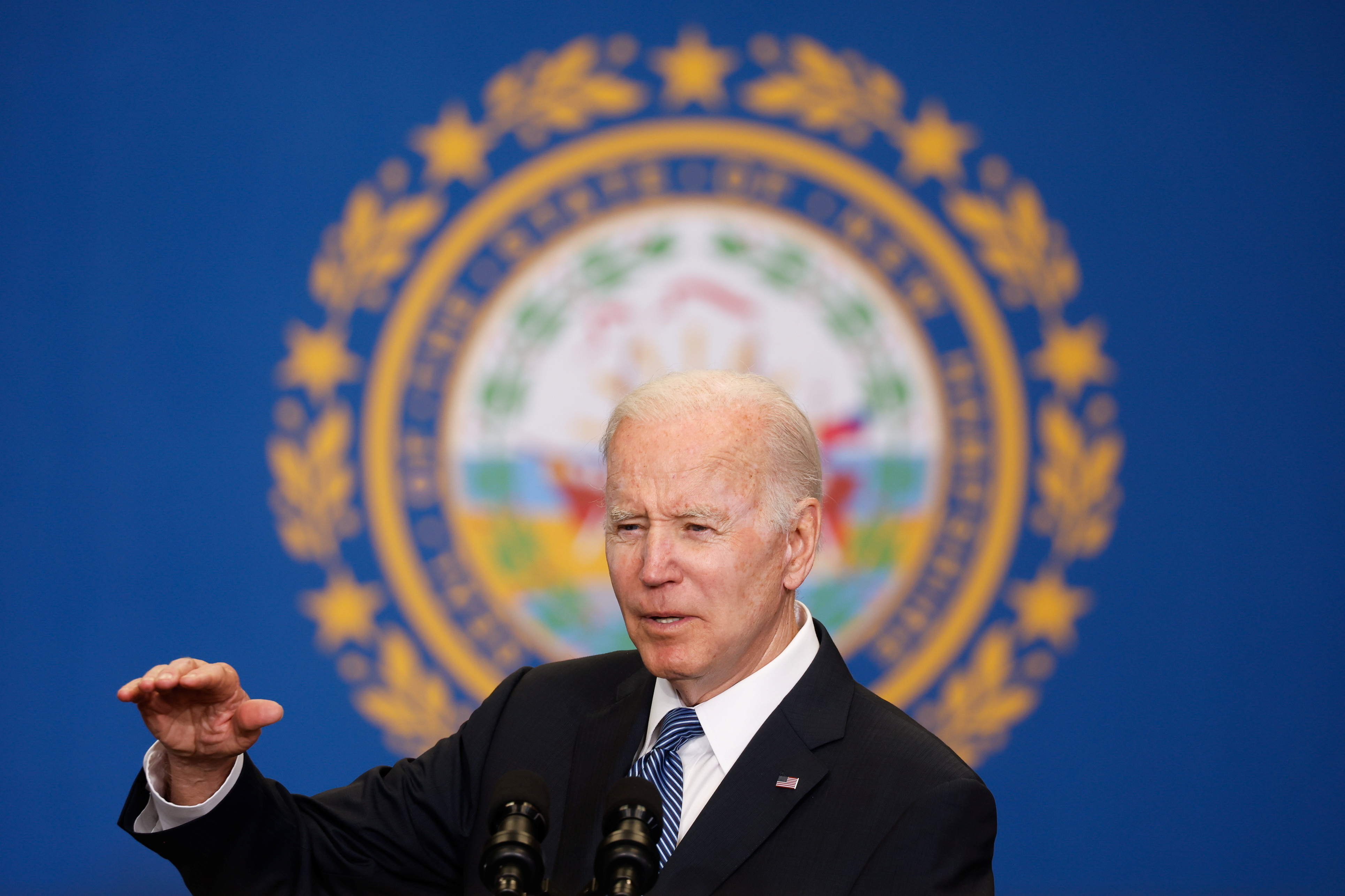 U.S. President Joe Biden delivers remarks on infrastructure projects at the Portsmouth Port Authority in Portsmouth, New Hampshire, U.S. April 19, 2022. 