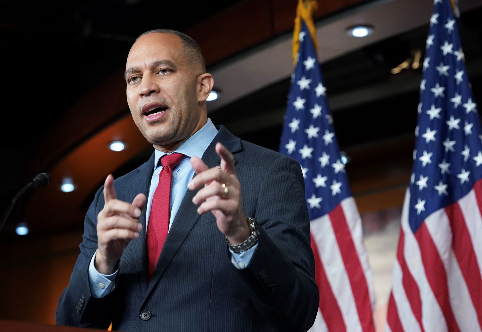 U.S. House of Representatives Democratic leader Hakeem Jeffries speaks during a press conference at the Capitol in Washington, U.S., November 30, 2023. 