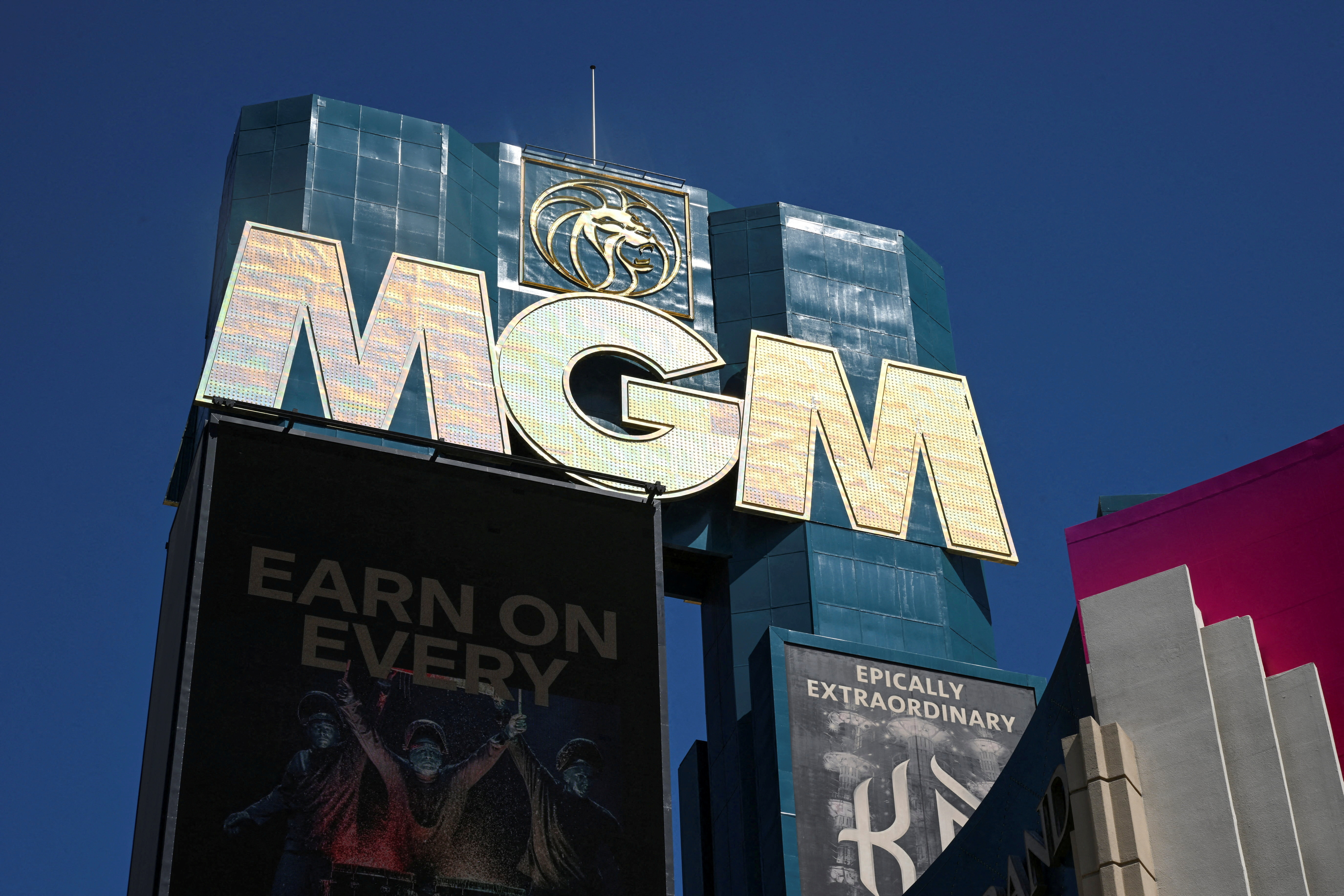 A view of MGM Grand hotel and casino signage, after MGM Resorts shut down some computer systems due to a cyber attack in Las Vegas, Nevada, U.S., September 13, 2023. 