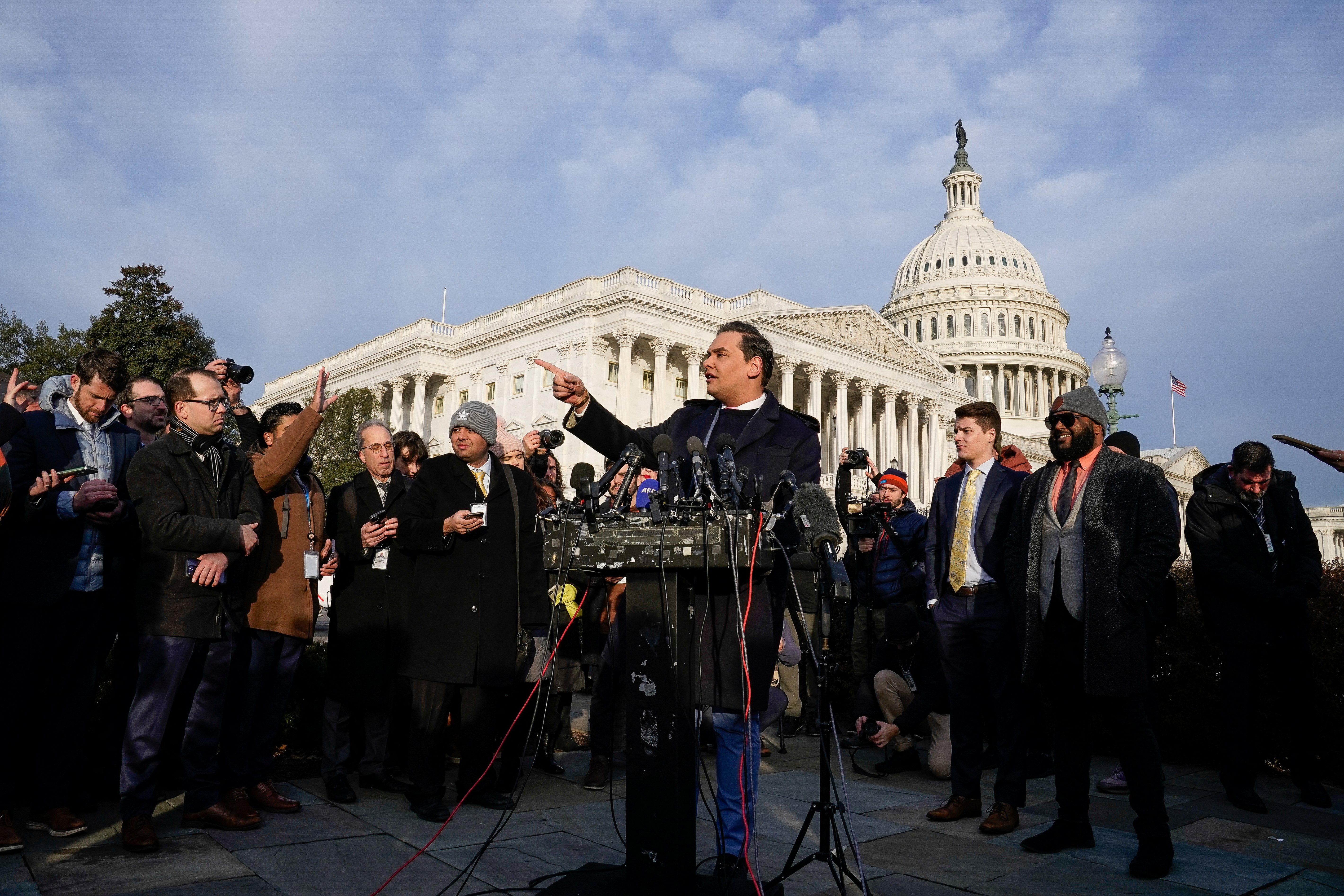 U.S. Rep. George Santos (R-NY) holds a press conference to address efforts to expel him from the House of Representatives, at the U.S. Capitol in Washington, U.S., November 30, 2023. 