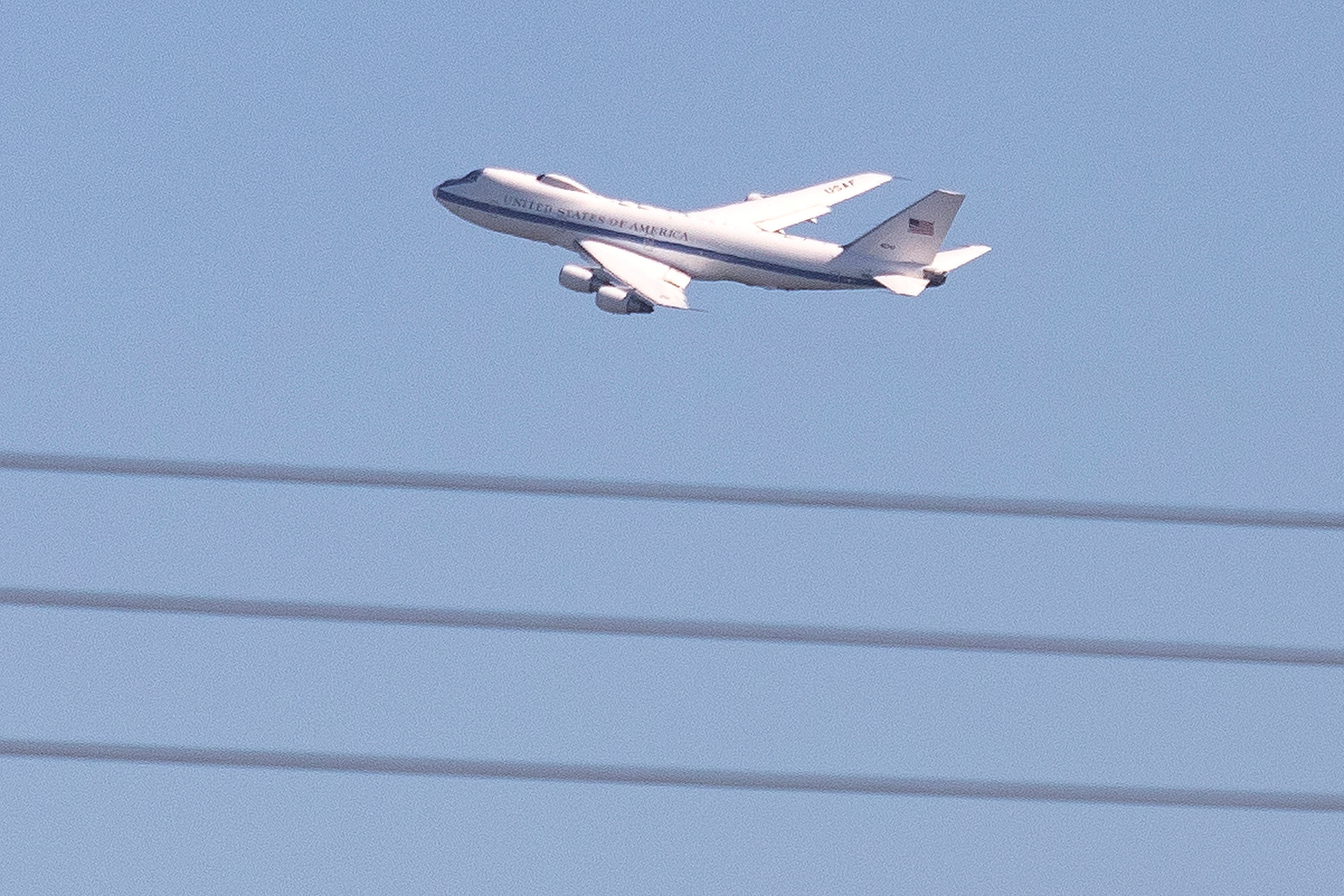 A Boeing E-4B "Doomsday Plane" military aircraft takes off at Joint Base Andrews, in Maryland, U.S., May 11, 2022. 