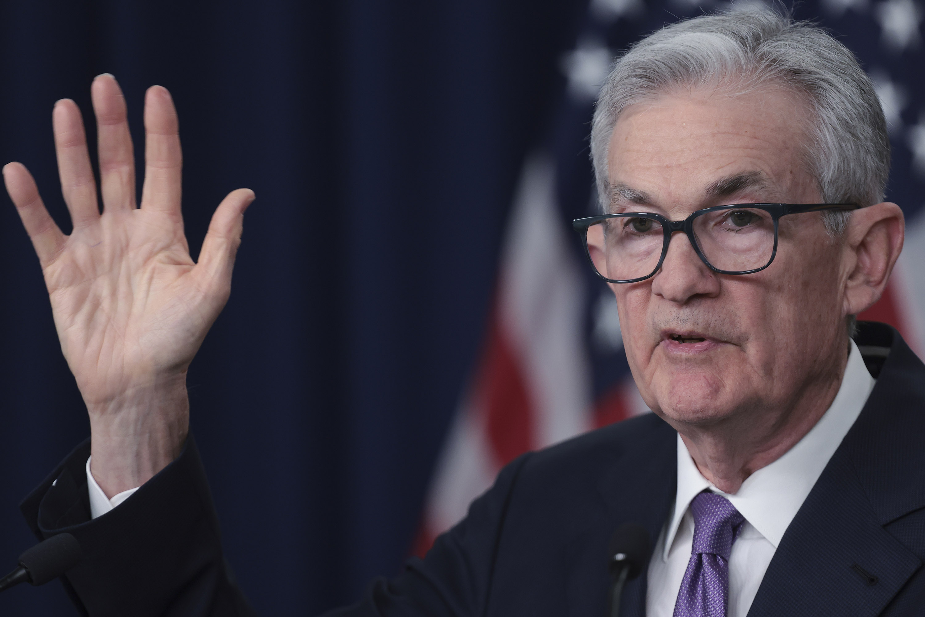U.S. Federal Reserve Board Chairman Jerome Powell speaks during a news conference at the headquarters of the Federal Reserve on Dec. 13, 2023, in Washington, D.C. The Federal Reserve announced today that interest rates will remain unchanged. (Win McNamee/Getty Images/TNS)