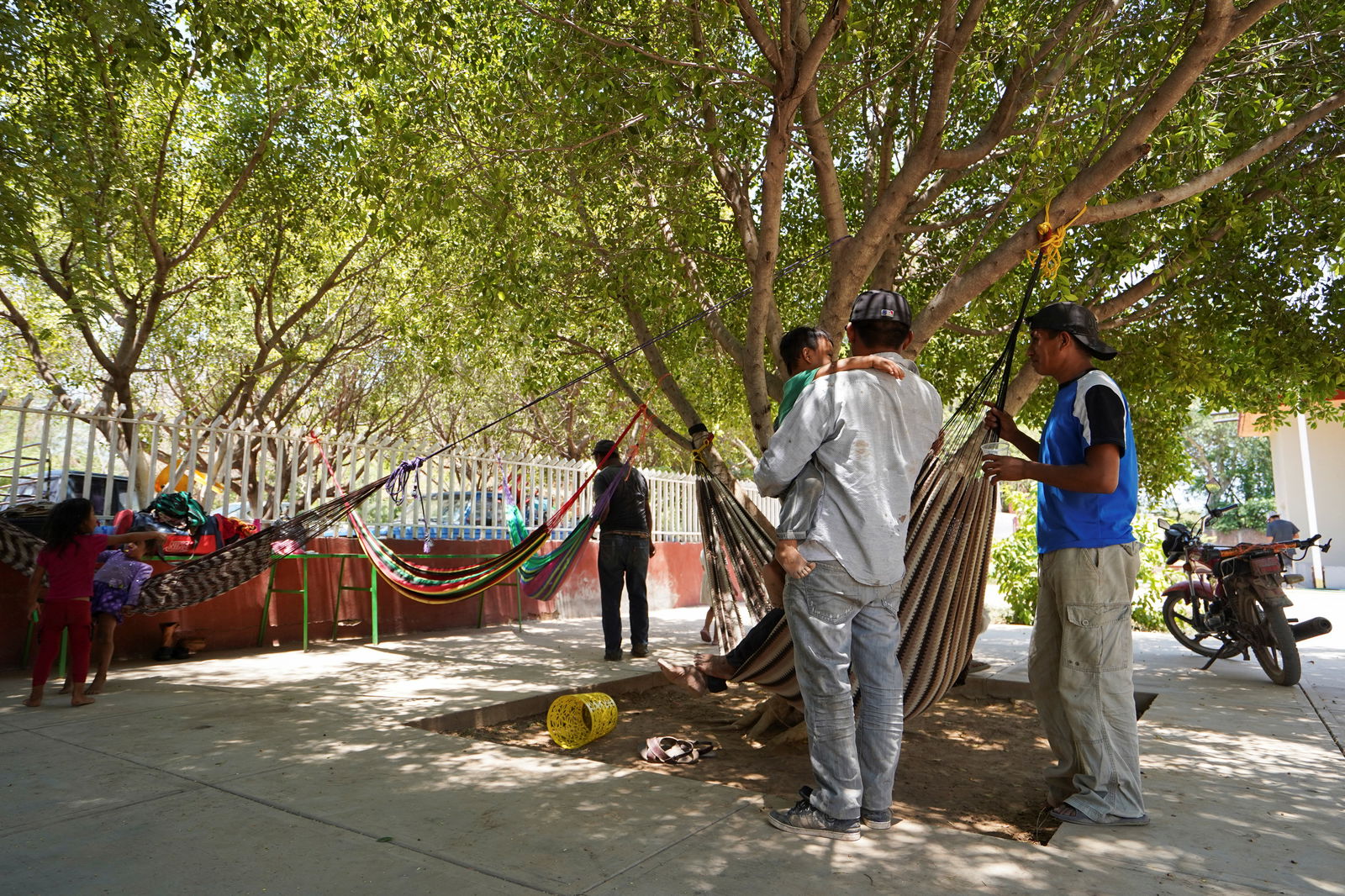 Families fleeing organized crime violence are seen at an improvised shelter, in Apatzingan, in Michoacan state, Mexico, July 3, 2023. 