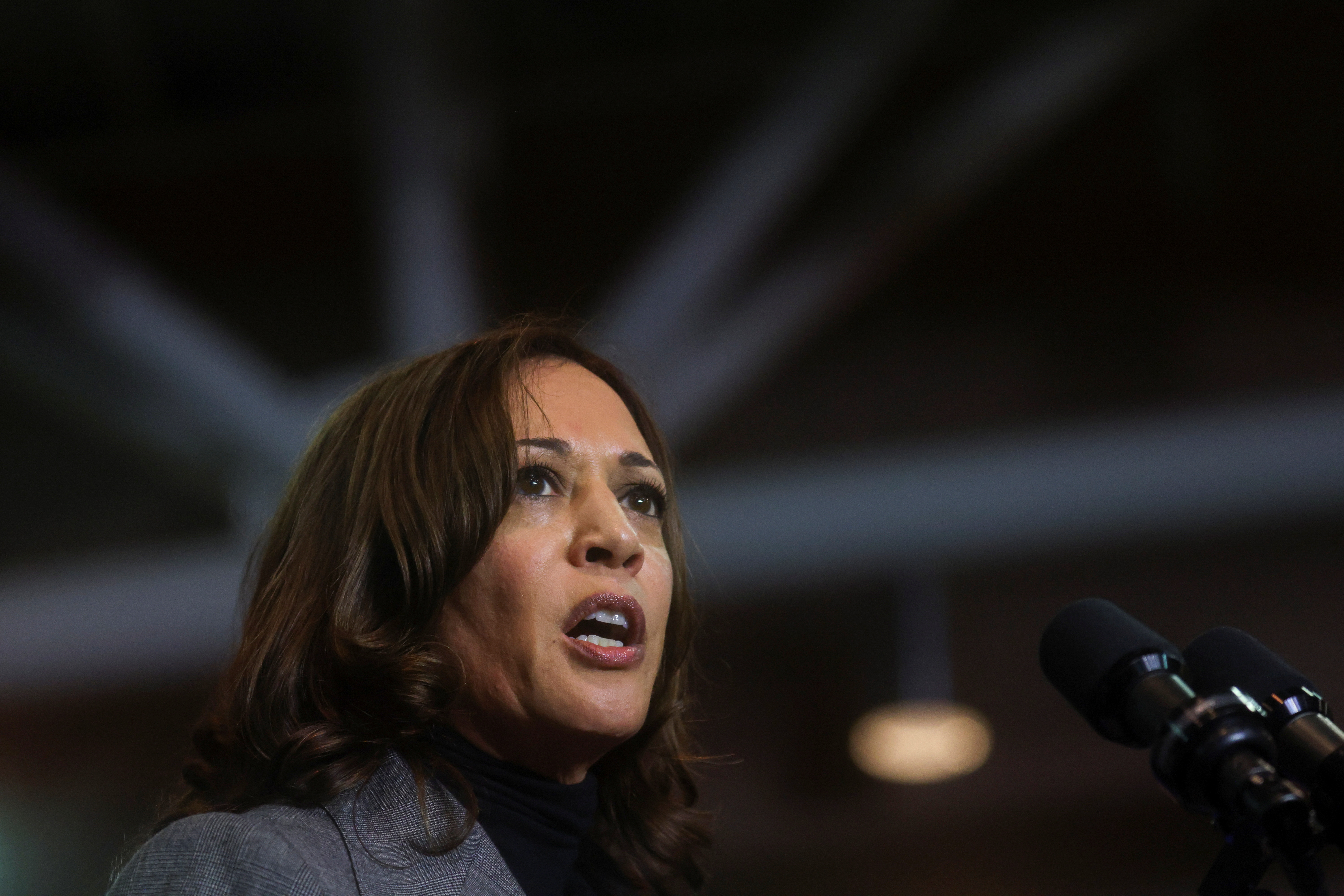 U.S. Vice President Kamala Harris speaks during a campaign event for Virginia Democratic gubernatorial nominee and former governor Terry McAuliffe in Norfolk, Virginia, U.S. October 29, 2021. 