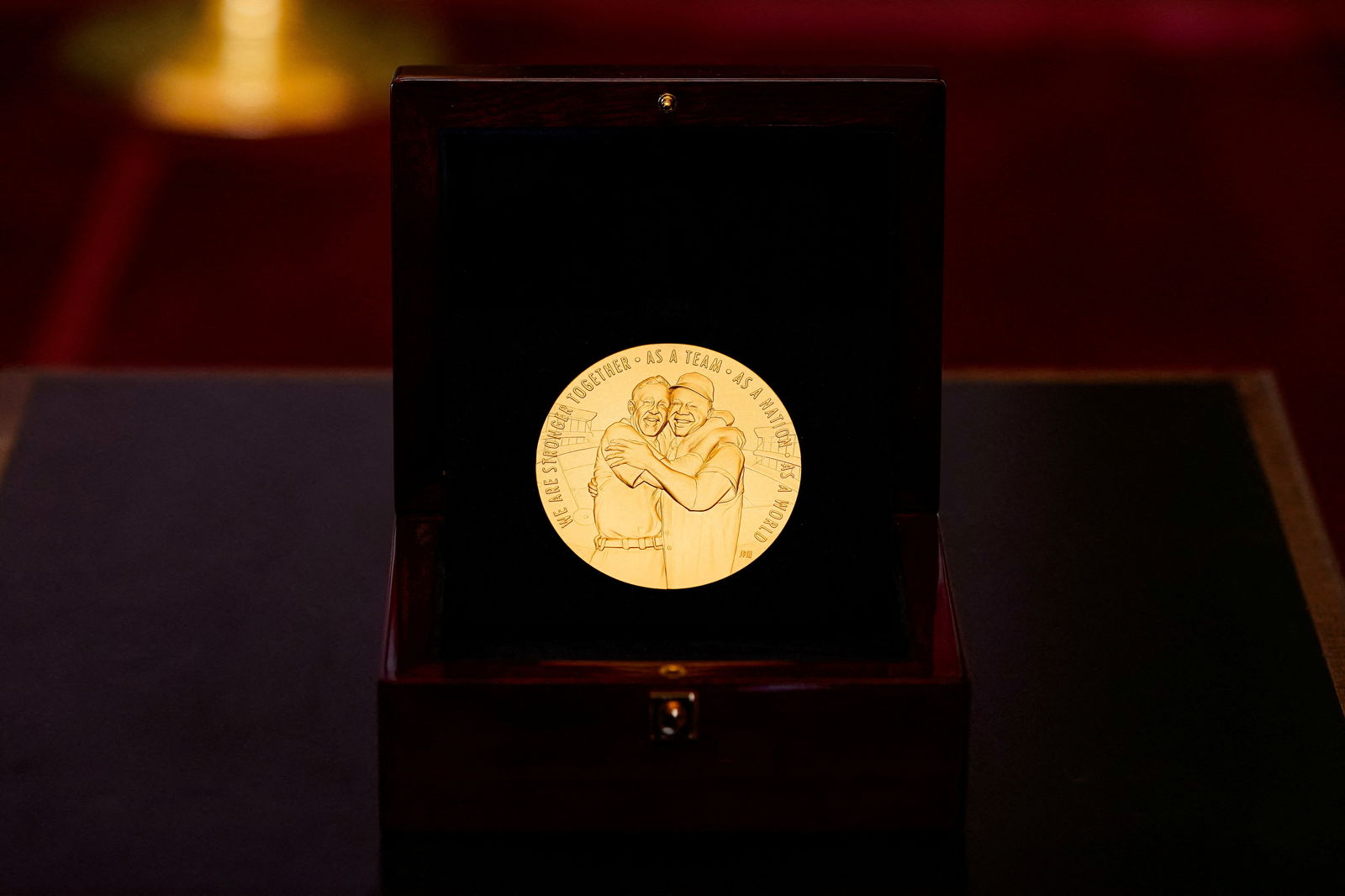 The Congressional Gold Medal posthumously honoring Major League Baseball player, civil rights activist and World War II veteran, Lawrence Eugene “Larry” Doby, is seen before a ceremony in Statuary Hall at the U.S. Capitol in Washington, U.S., December 13, 2023. 