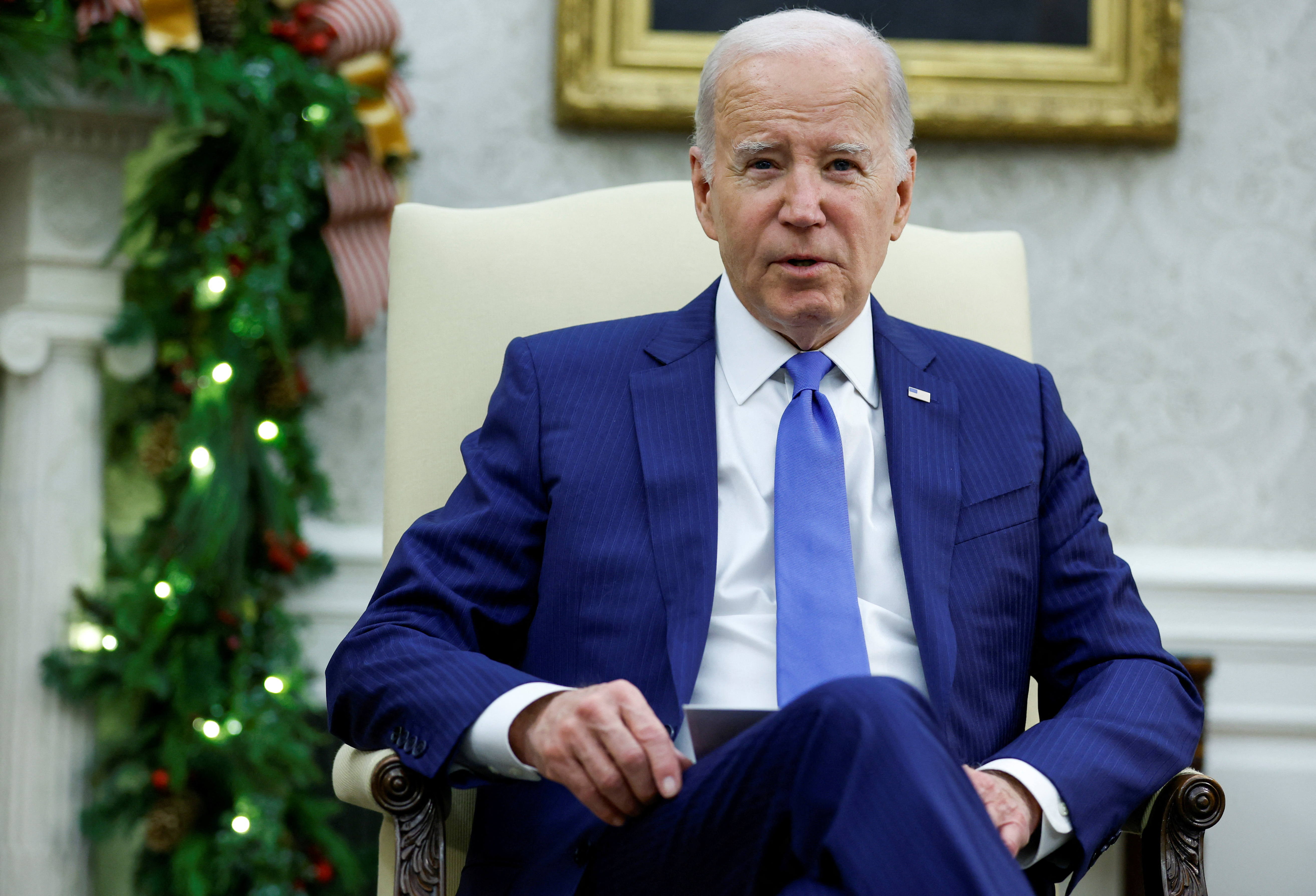 U.S. President Joe Biden meets with Angola's President Joao Manuel Goncalves Lourenco (not pictured) in the Oval Office at the White House in Washington, U.S., November 30, 2023. 