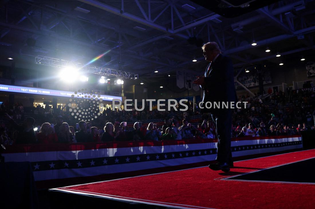 Republican presidential candidate and former U.S. President Donald Trump attends a rally in Durham, New Hampshire, U.S. December 16, 2023. 