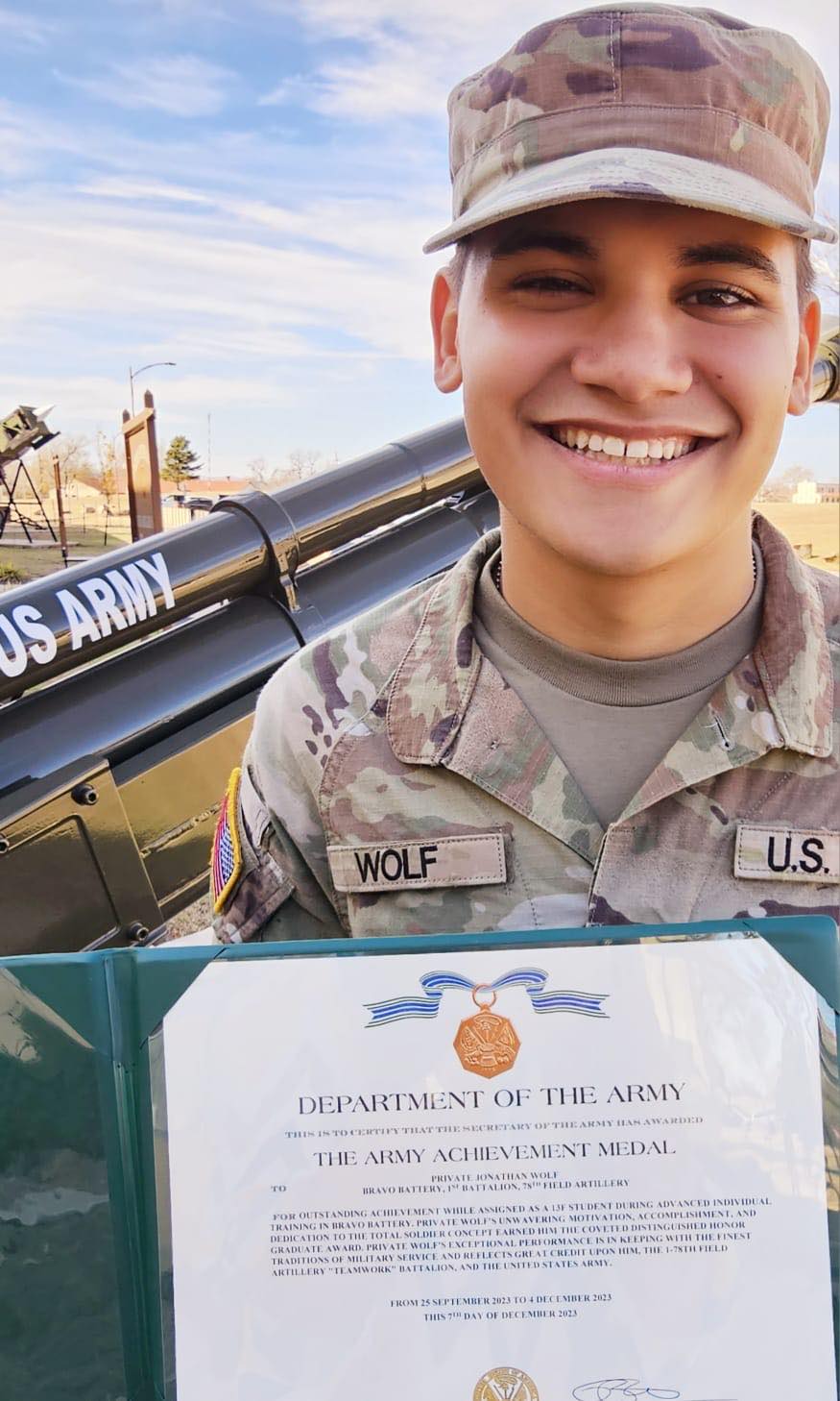  Jonathan Wolf holds his Advanced Individual award.