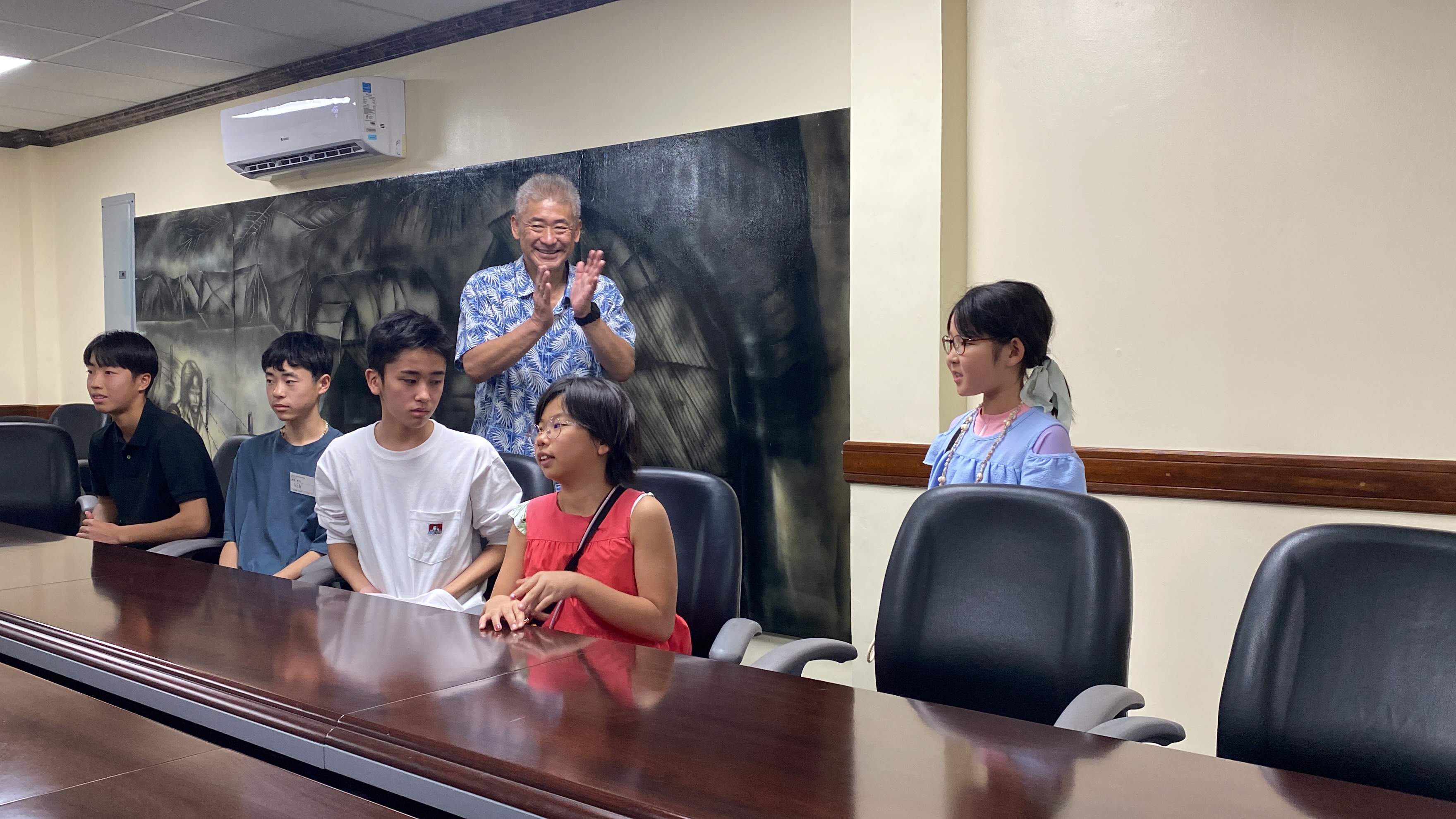 Sara Kurauchi, right, says that this is her first trip to Saipan. She is looking forward to going to the beach. According to chaperone Minoru Taniguchi, Kurauchi's mother was once a youth participant in the KSKK exchange program to Saipan. 