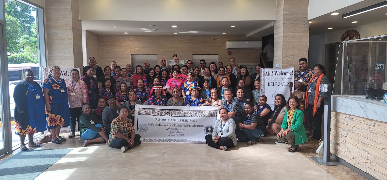 A group photo of Pacific Islands Association of Libraries, Archives, and Museums conference participants in Koror, Palau.