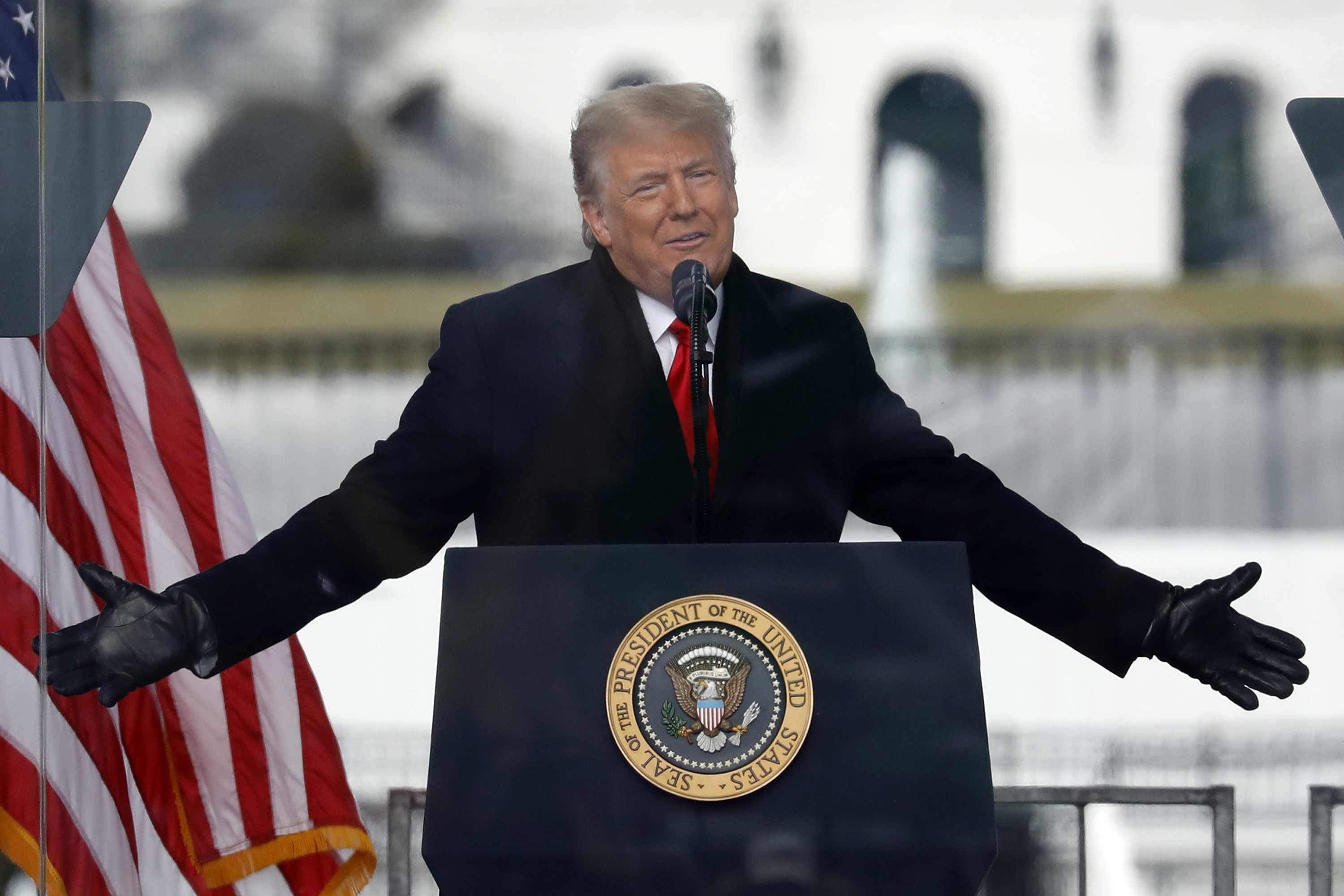 U.S. President Donald Trump speaks at a rally on the Ellipse on Jan. 6, 2021, near the White House in Washington, D.C., shortly before his supporters stormed the U.S. Capitol. 
