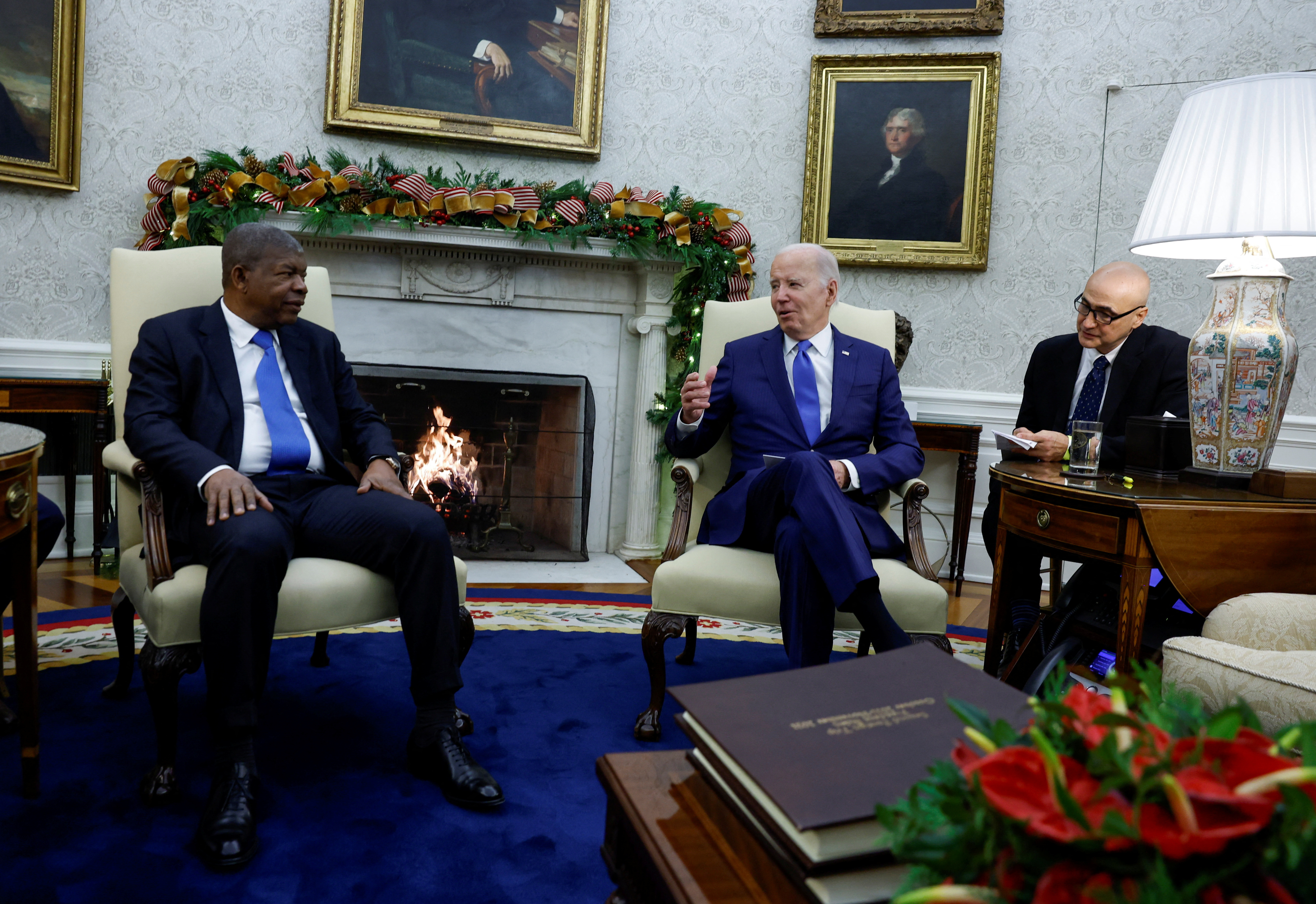 U.S. President Joe Biden meets with Angola's President Joao Manuel Goncalves Lourenco in the Oval Office at the White House in Washington, U.S., November 30, 2023. 